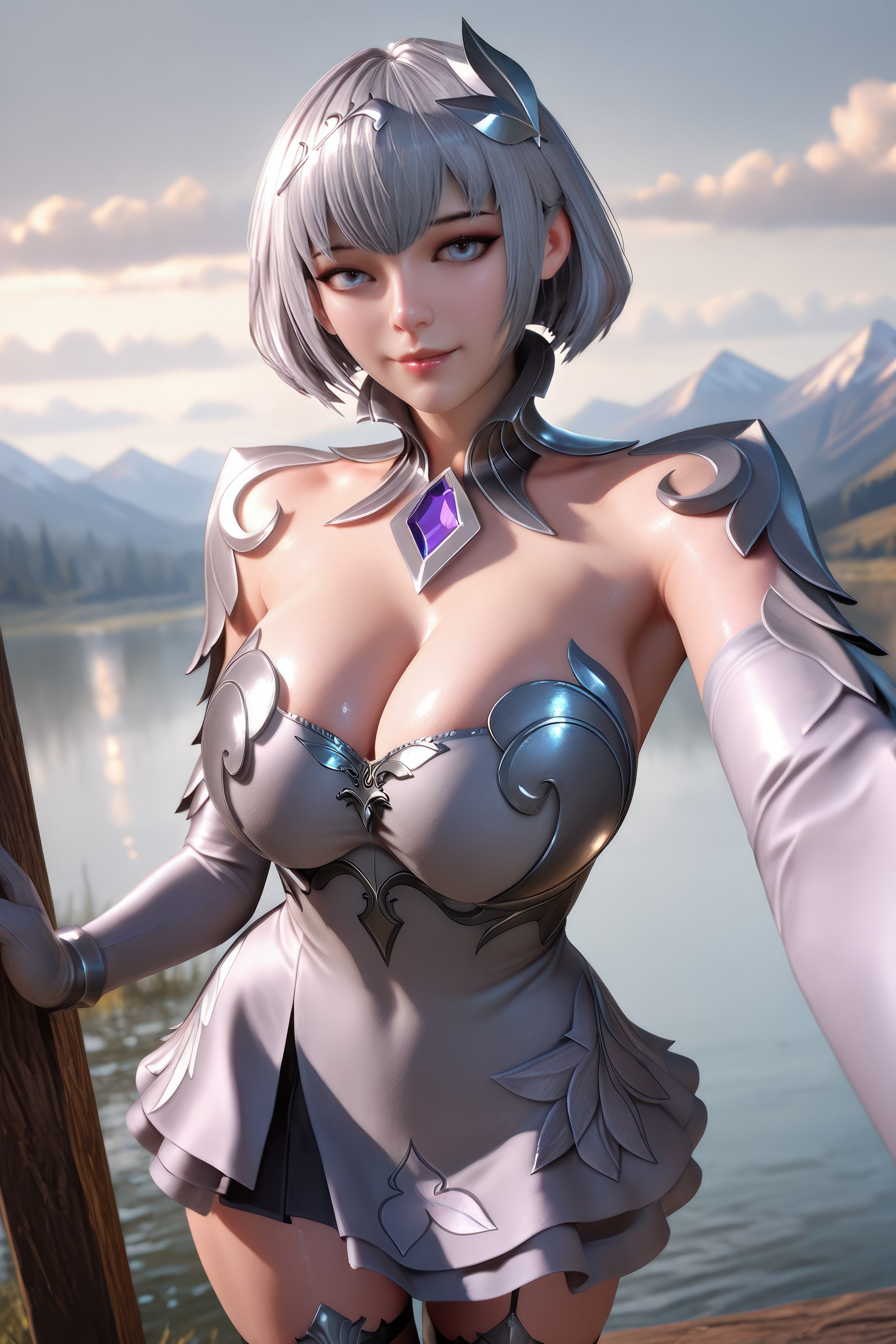 AI สร้างอนิเมะสาว - 斗罗大陆 叶泠泠：ผมเงิน ถุงน่องส้นสูง หน้าอกใหญ่ เป้าเด่น 757P