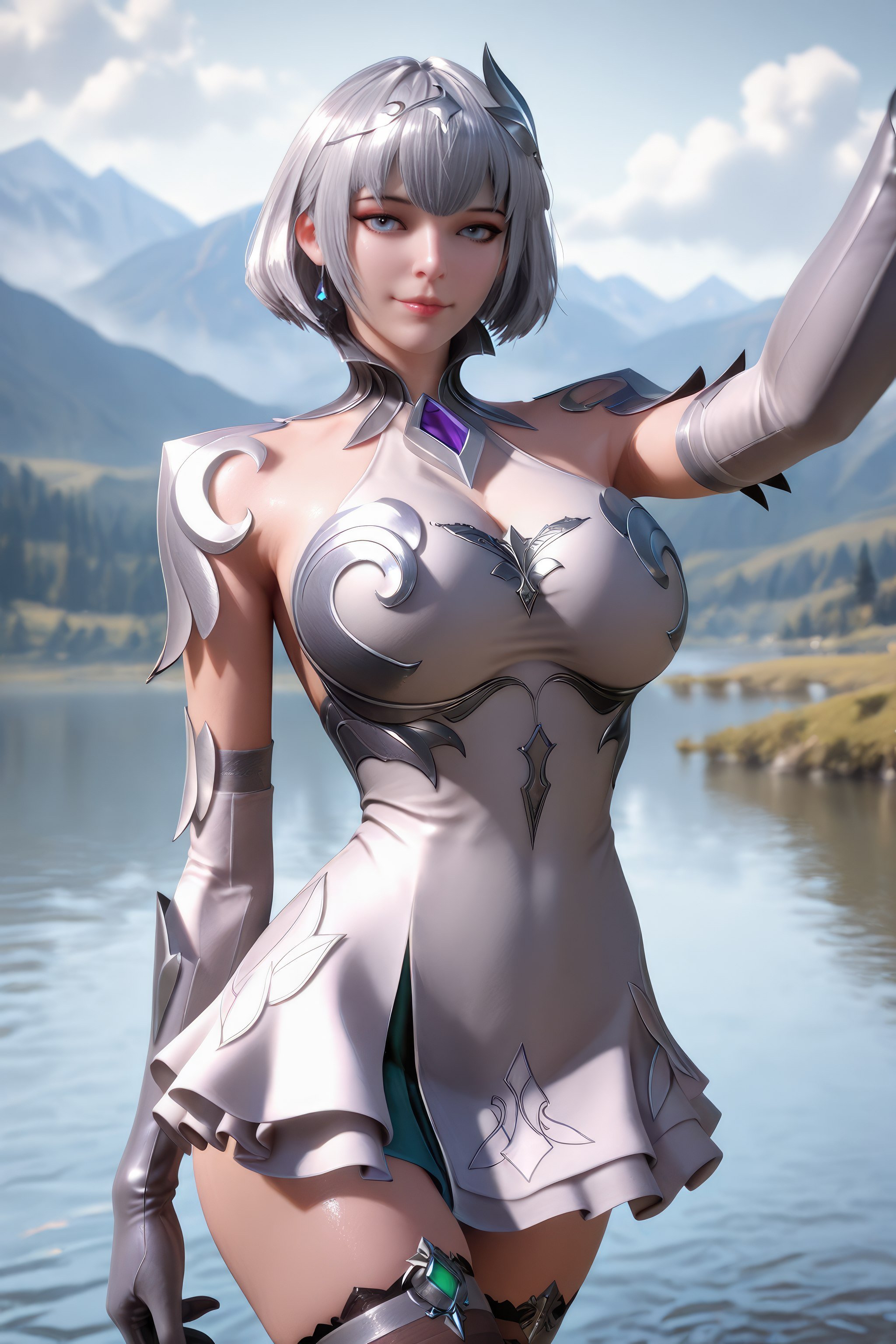 AI สร้างอนิเมะสาว - 斗罗大陆 叶泠泠：ผมเงิน ถุงน่องส้นสูง หน้าอกใหญ่ เป้าเด่น 757P