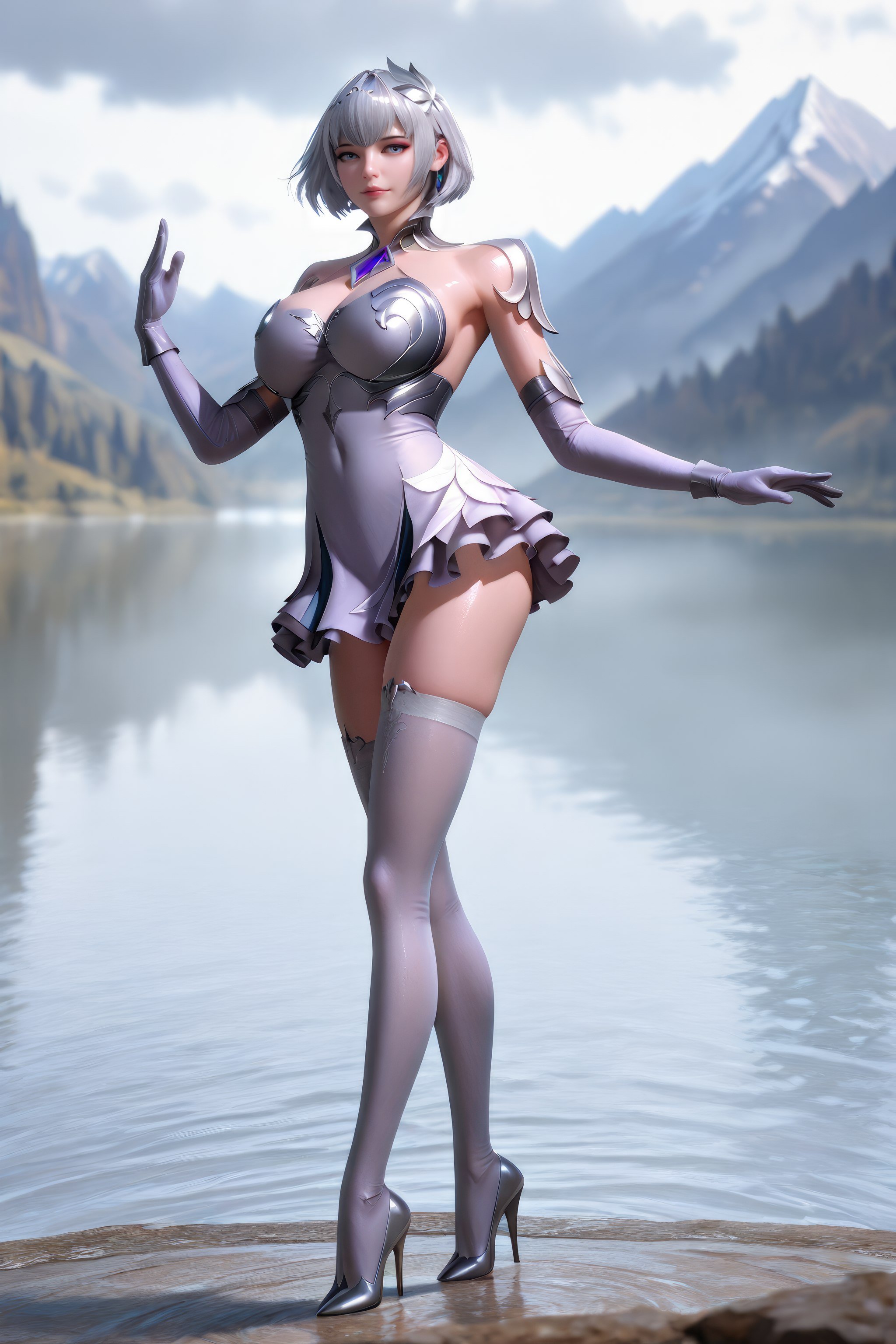 AI สร้างอนิเมะสาว - 斗罗大陆 叶泠泠：ผมเงิน ถุงน่องส้นสูง หน้าอกใหญ่ เป้าเด่น 757P