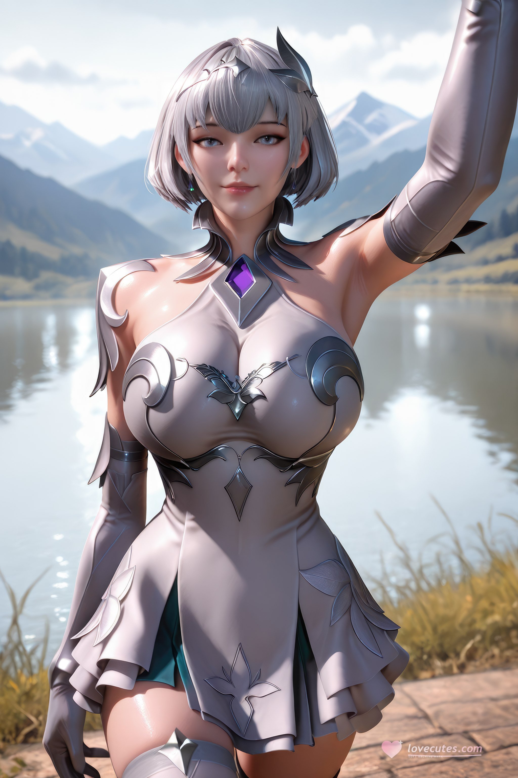 AI สร้างอนิเมะสาว - 斗罗大陆 叶泠泠：ผมเงิน ถุงน่องส้นสูง หน้าอกใหญ่ เป้าเด่น 757P