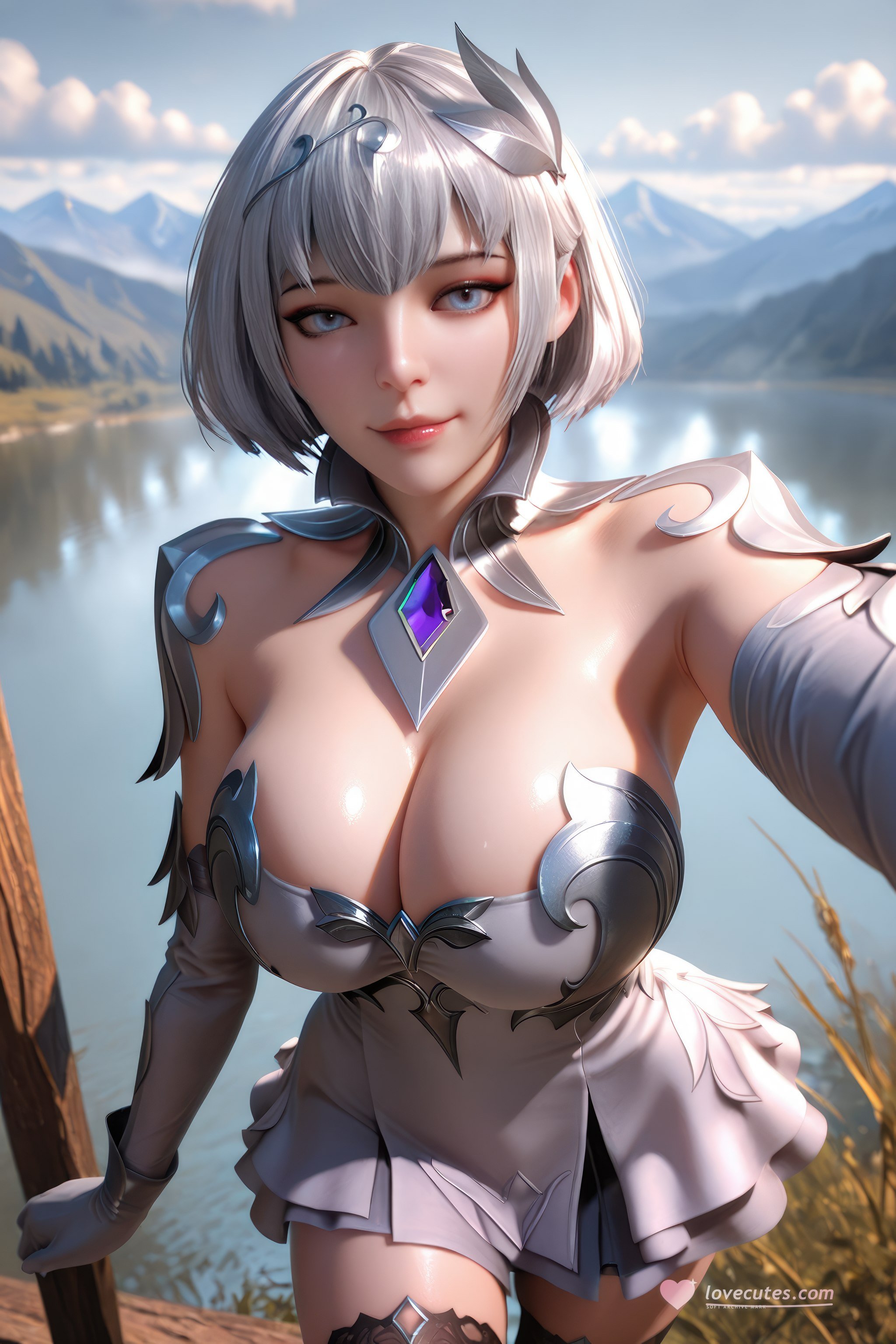 AI สร้างอนิเมะสาว - 斗罗大陆 叶泠泠：ผมเงิน ถุงน่องส้นสูง หน้าอกใหญ่ เป้าเด่น 757P