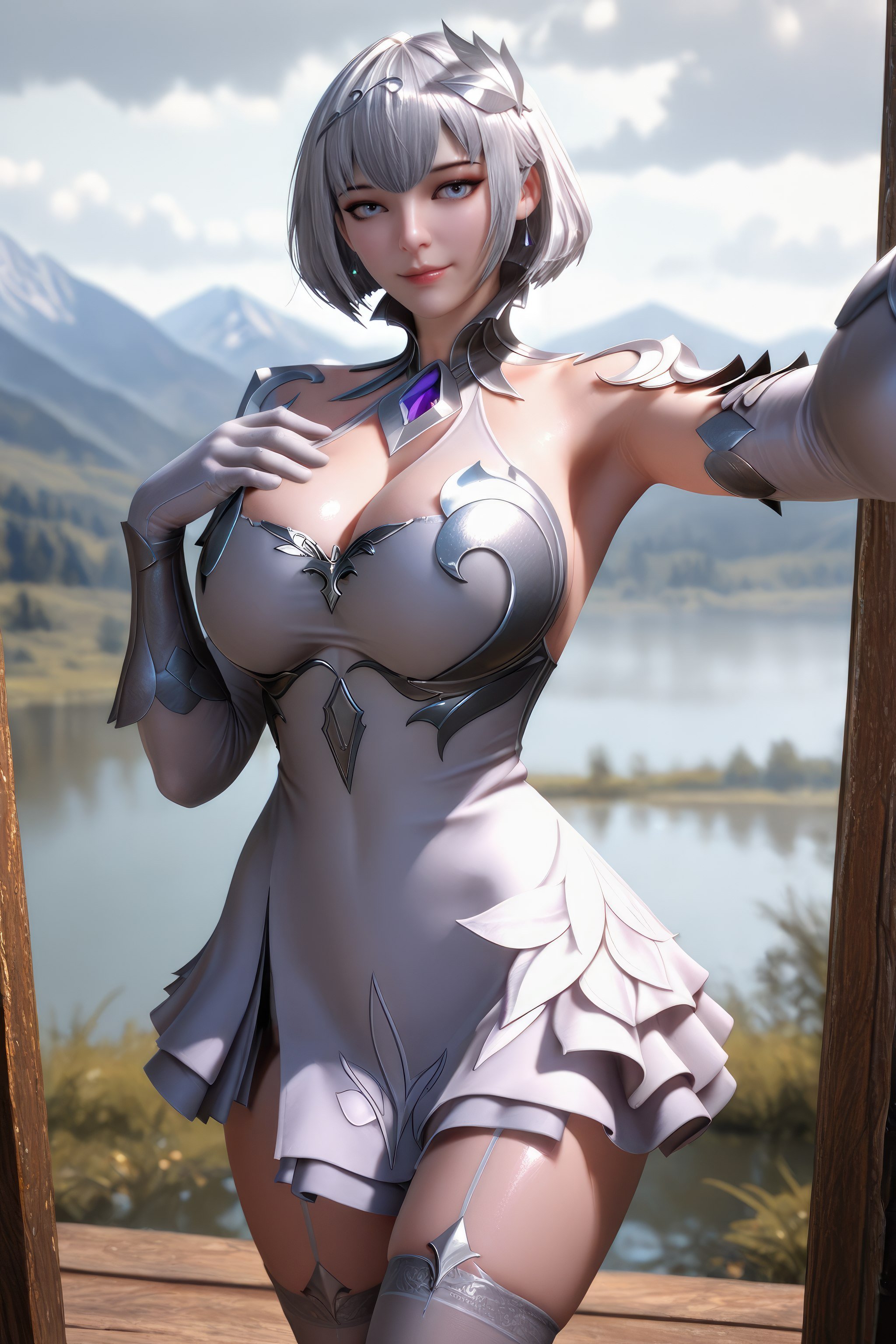 AI สร้างอนิเมะสาว - 斗罗大陆 叶泠泠：ผมเงิน ถุงน่องส้นสูง หน้าอกใหญ่ เป้าเด่น 757P