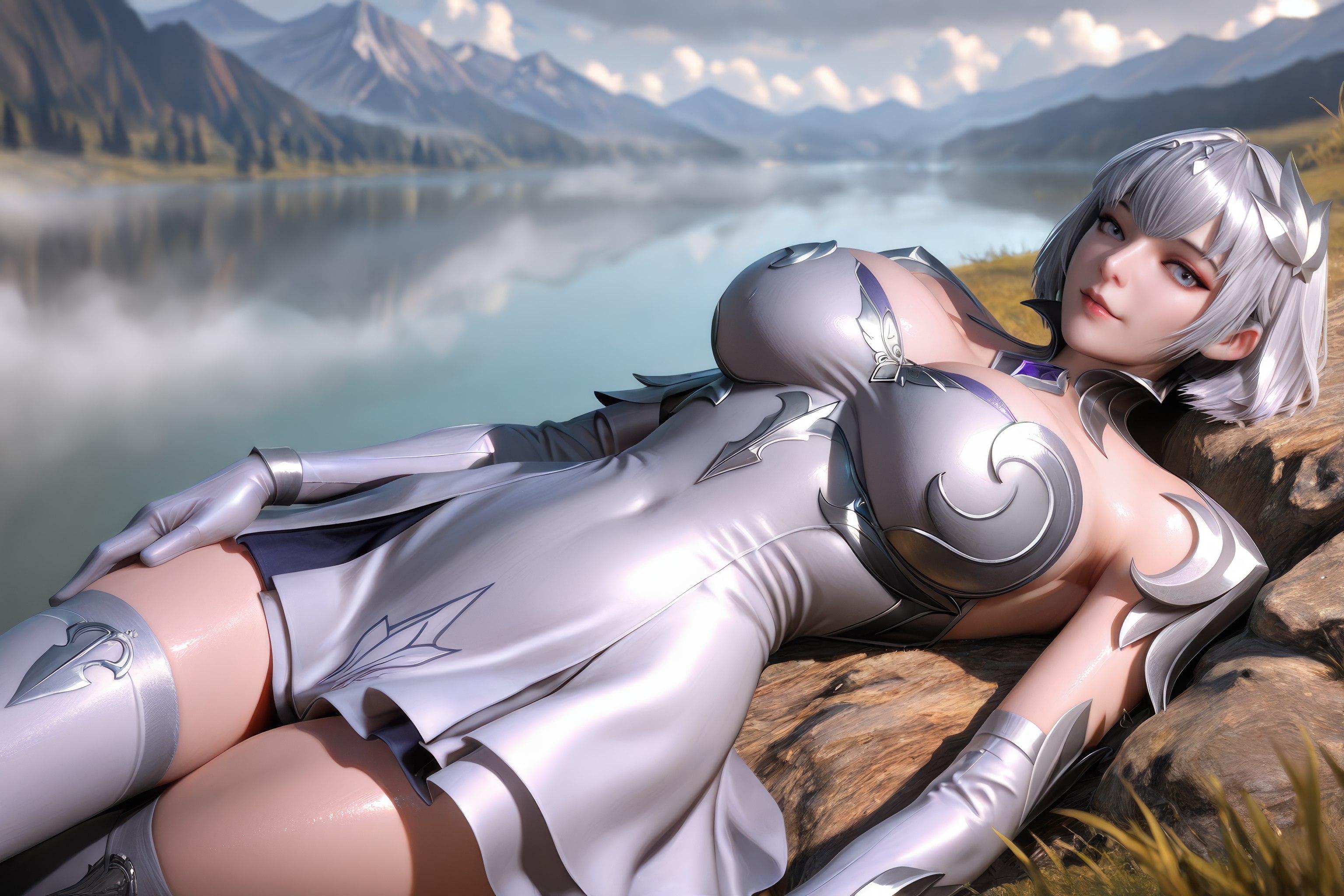 AI สร้างอนิเมะสาว - 斗罗大陆 叶泠泠：ผมเงิน ถุงน่องส้นสูง หน้าอกใหญ่ เป้าเด่น 757P