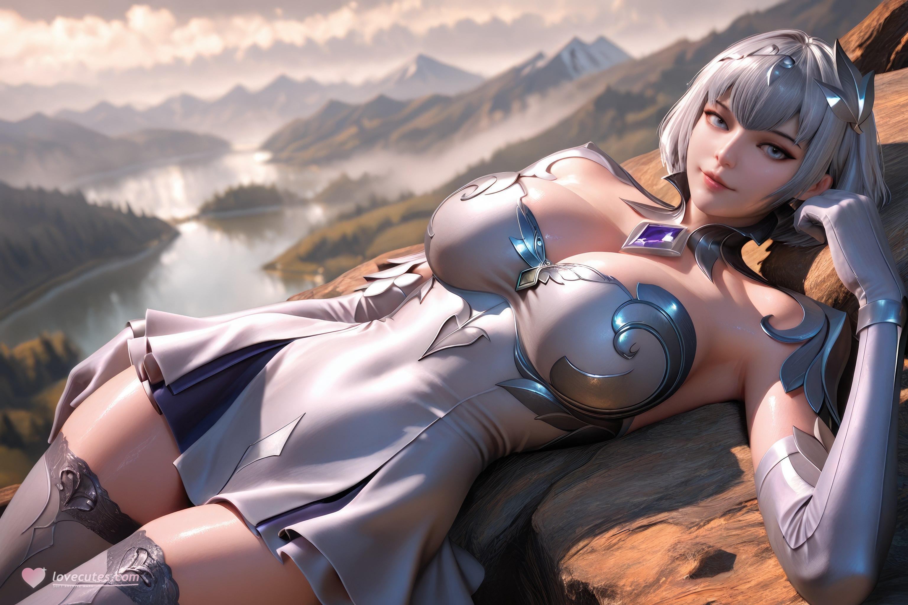 AI สร้างอนิเมะสาว - 斗罗大陆 叶泠泠：ผมเงิน ถุงน่องส้นสูง หน้าอกใหญ่ เป้าเด่น 757P