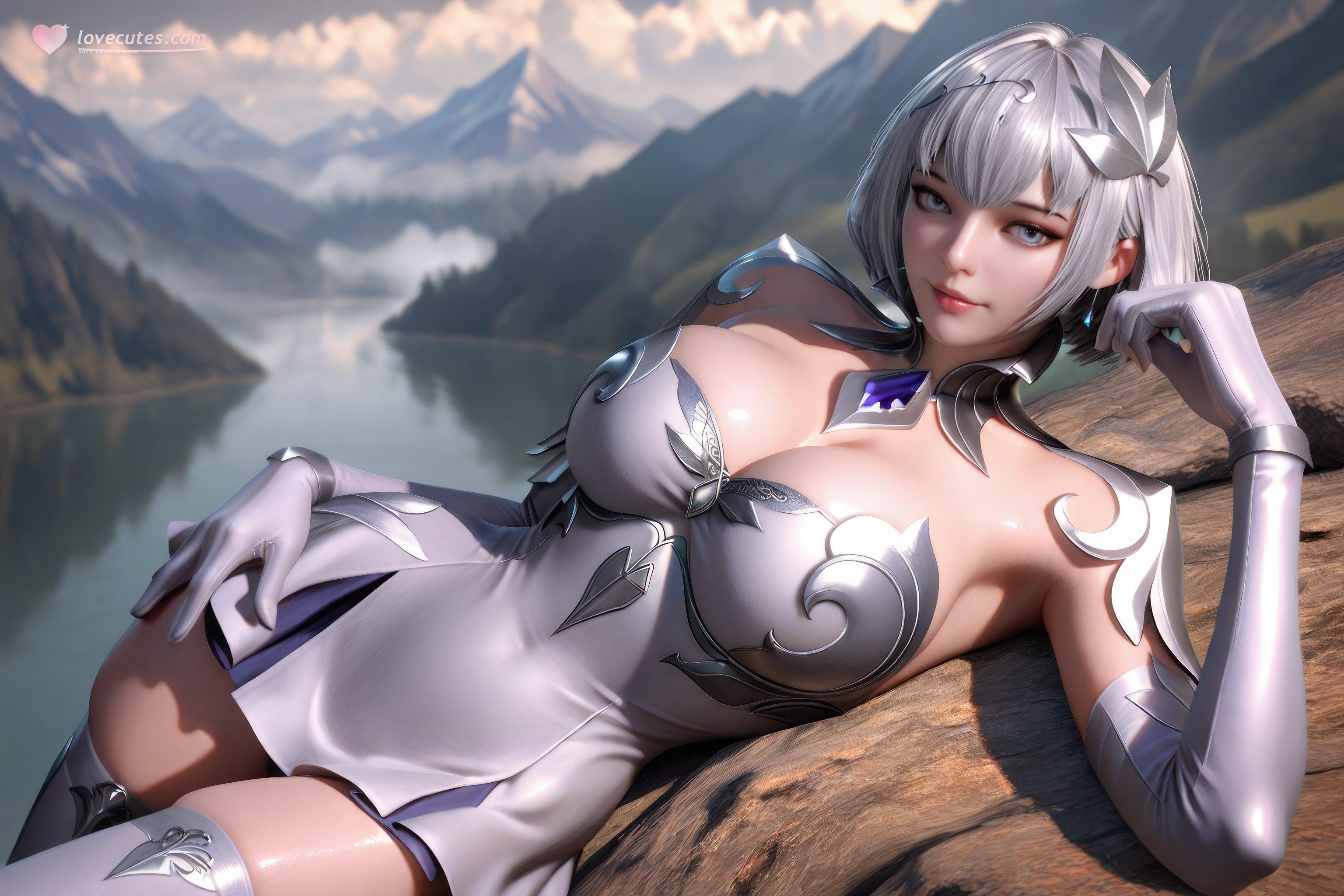 AI สร้างอนิเมะสาว - 斗罗大陆 叶泠泠：ผมเงิน ถุงน่องส้นสูง หน้าอกใหญ่ เป้าเด่น 757P