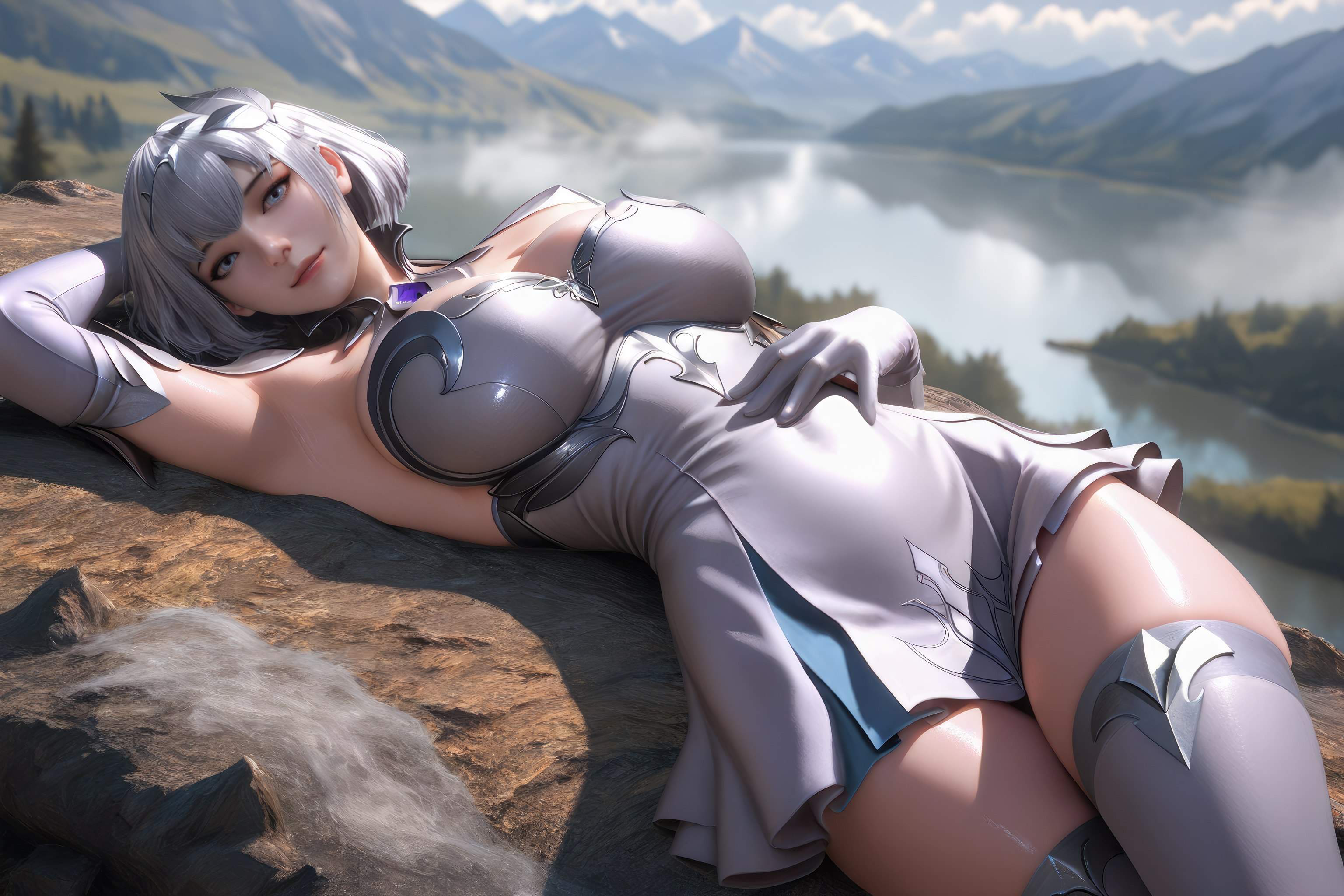 AI สร้างอนิเมะสาว - 斗罗大陆 叶泠泠：ผมเงิน ถุงน่องส้นสูง หน้าอกใหญ่ เป้าเด่น 757P