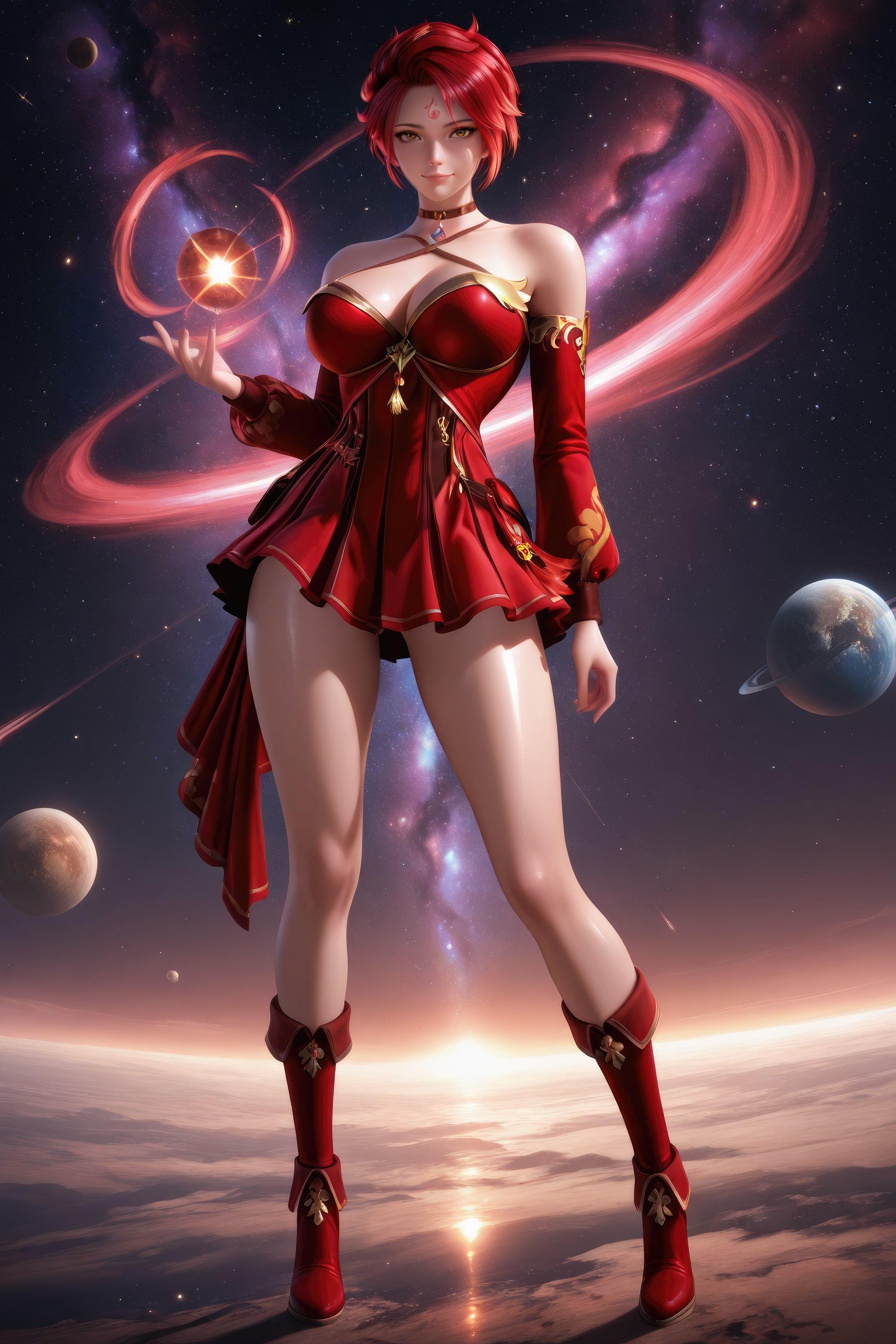AI Generated Anime Girl - Douluo Dalu Huo Wu: Red Dress, Big Breasts, Exposed, Long Legs 1038P