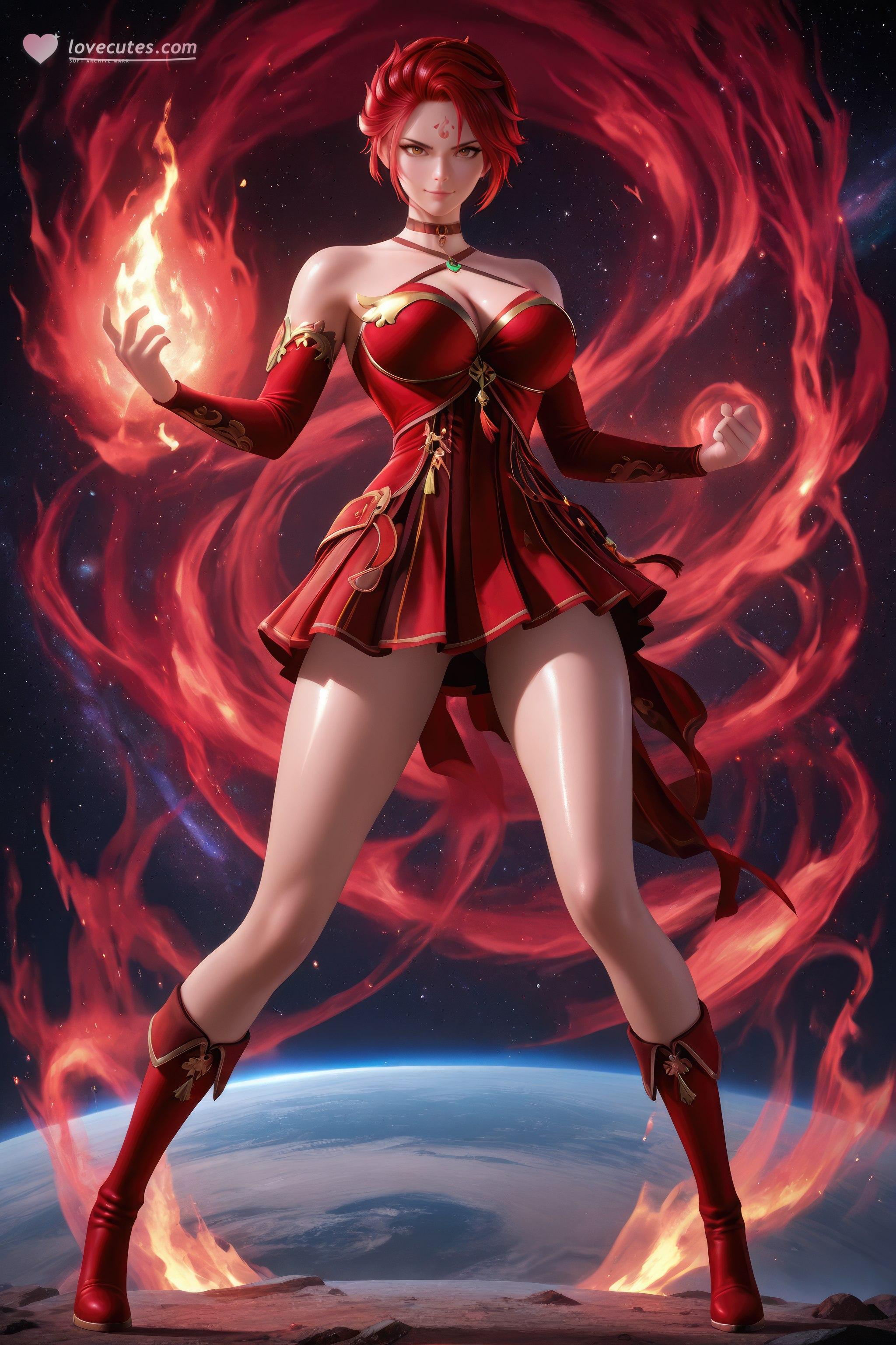 AI Generated Anime Girl - Douluo Dalu Huo Wu: Red Dress, Big Breasts, Exposed, Long Legs 1038P