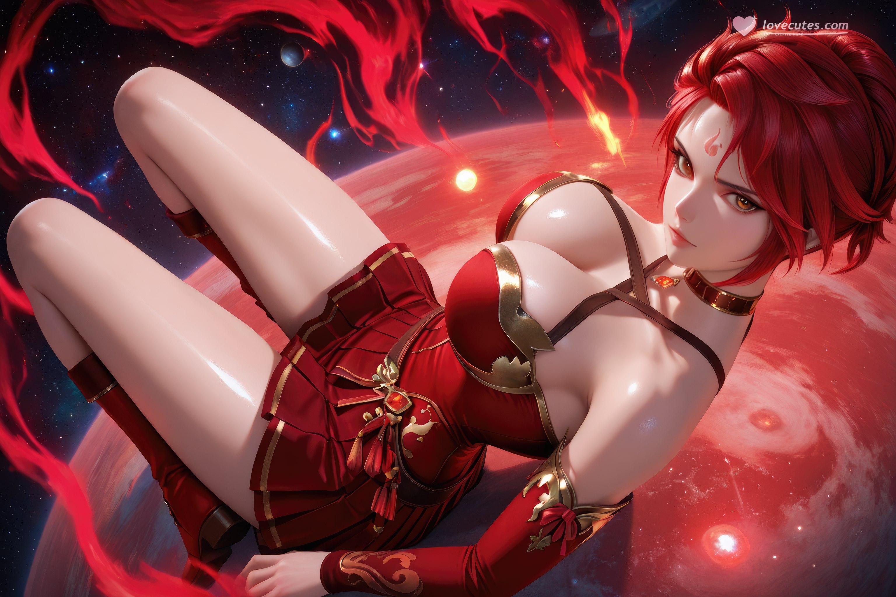 AI Generated Anime Girl - Douluo Dalu Huo Wu: Red Dress, Big Breasts, Exposed, Long Legs 1038P