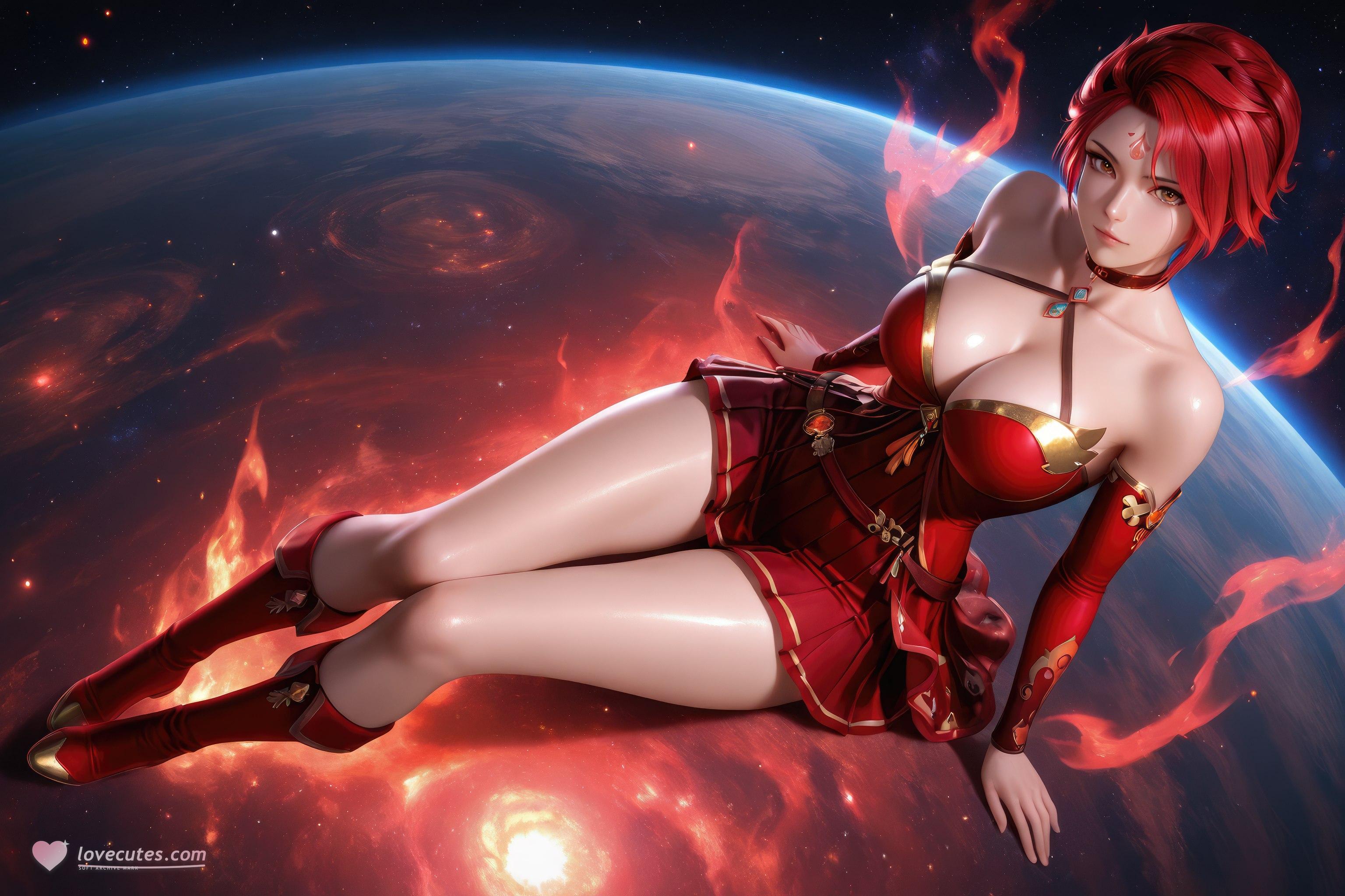 AI Generated Anime Girl - Douluo Dalu Huo Wu: Red Dress, Big Breasts, Exposed, Long Legs 1038P