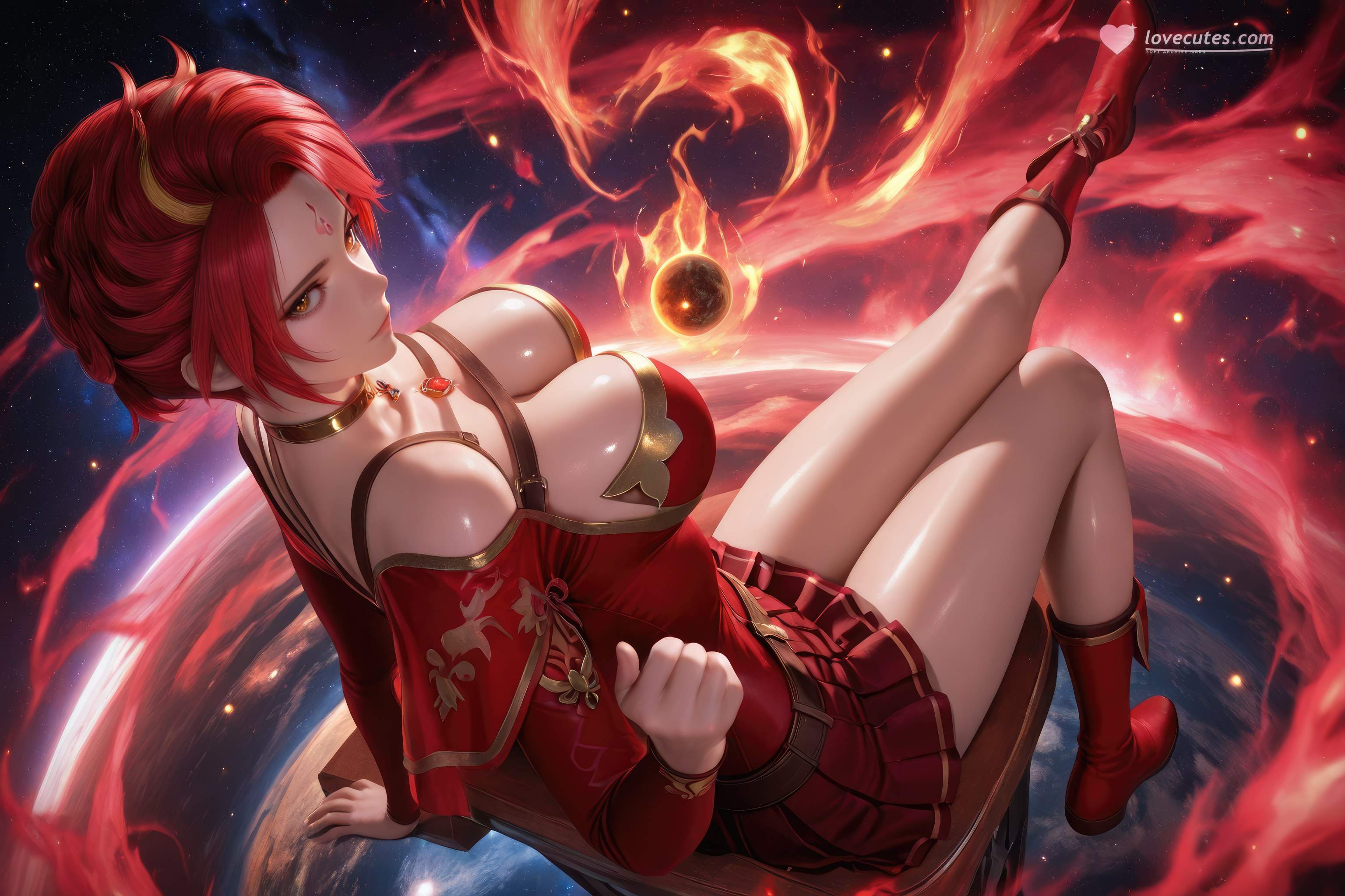 AI Generated Anime Girl - Douluo Dalu Huo Wu: Red Dress, Big Breasts, Exposed, Long Legs 1038P