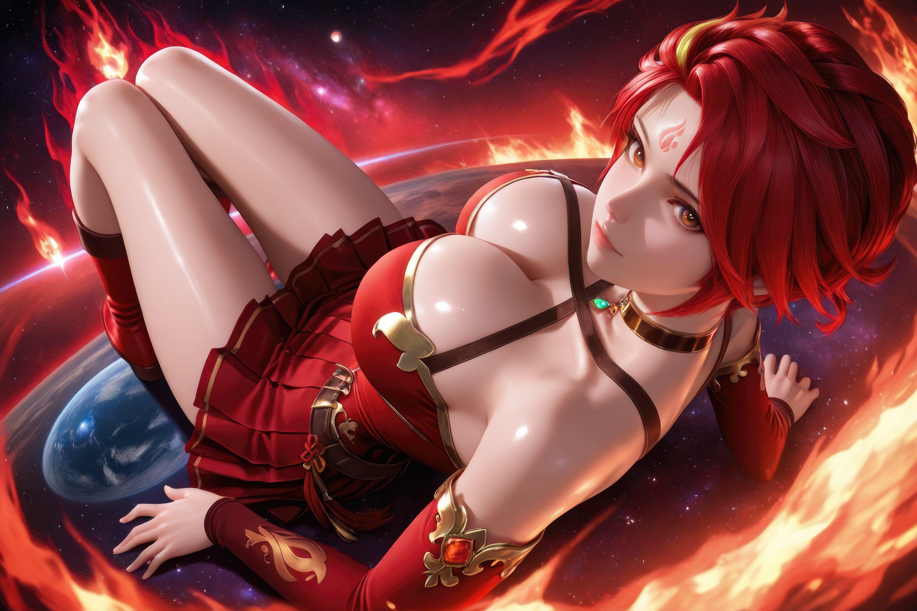 AI Generated Anime Girl - Douluo Dalu Huo Wu: Red Dress, Big Breasts, Exposed, Long Legs 1038P