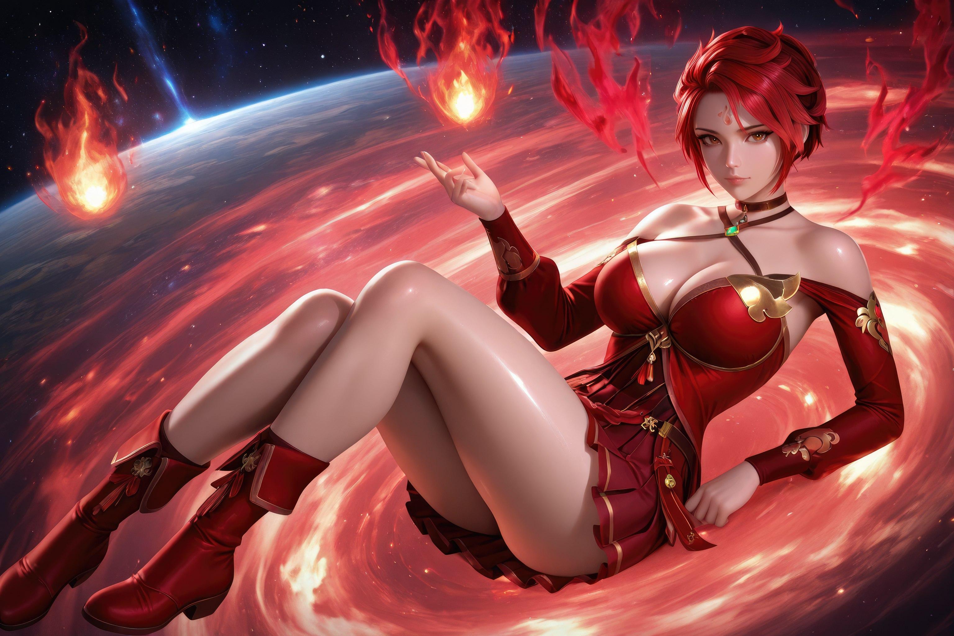 AI Generated Anime Girl - Douluo Dalu Huo Wu: Red Dress, Big Breasts, Exposed, Long Legs 1038P