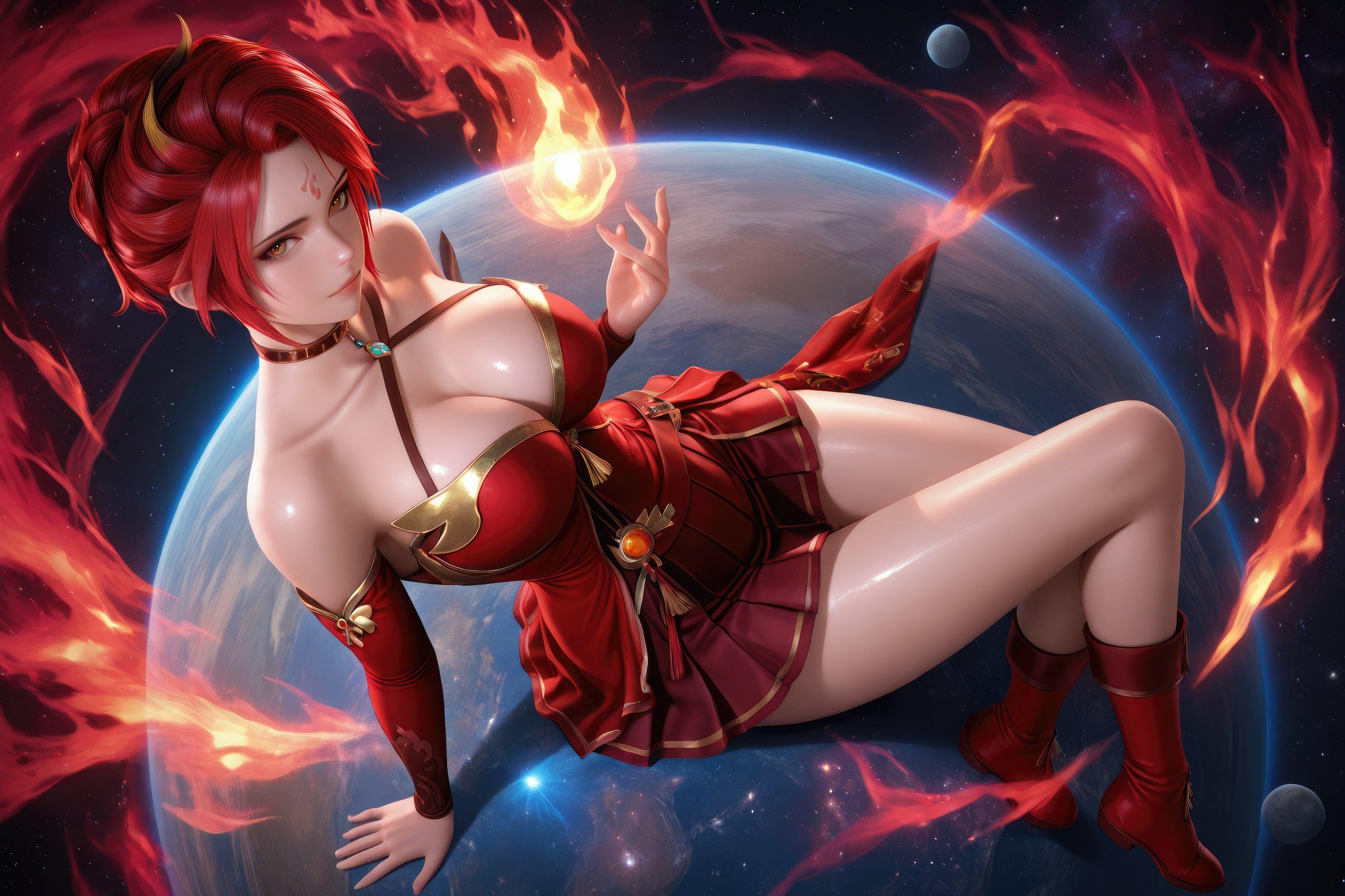 AI Generated Anime Girl - Douluo Dalu Huo Wu: Red Dress, Big Breasts, Exposed, Long Legs 1038P