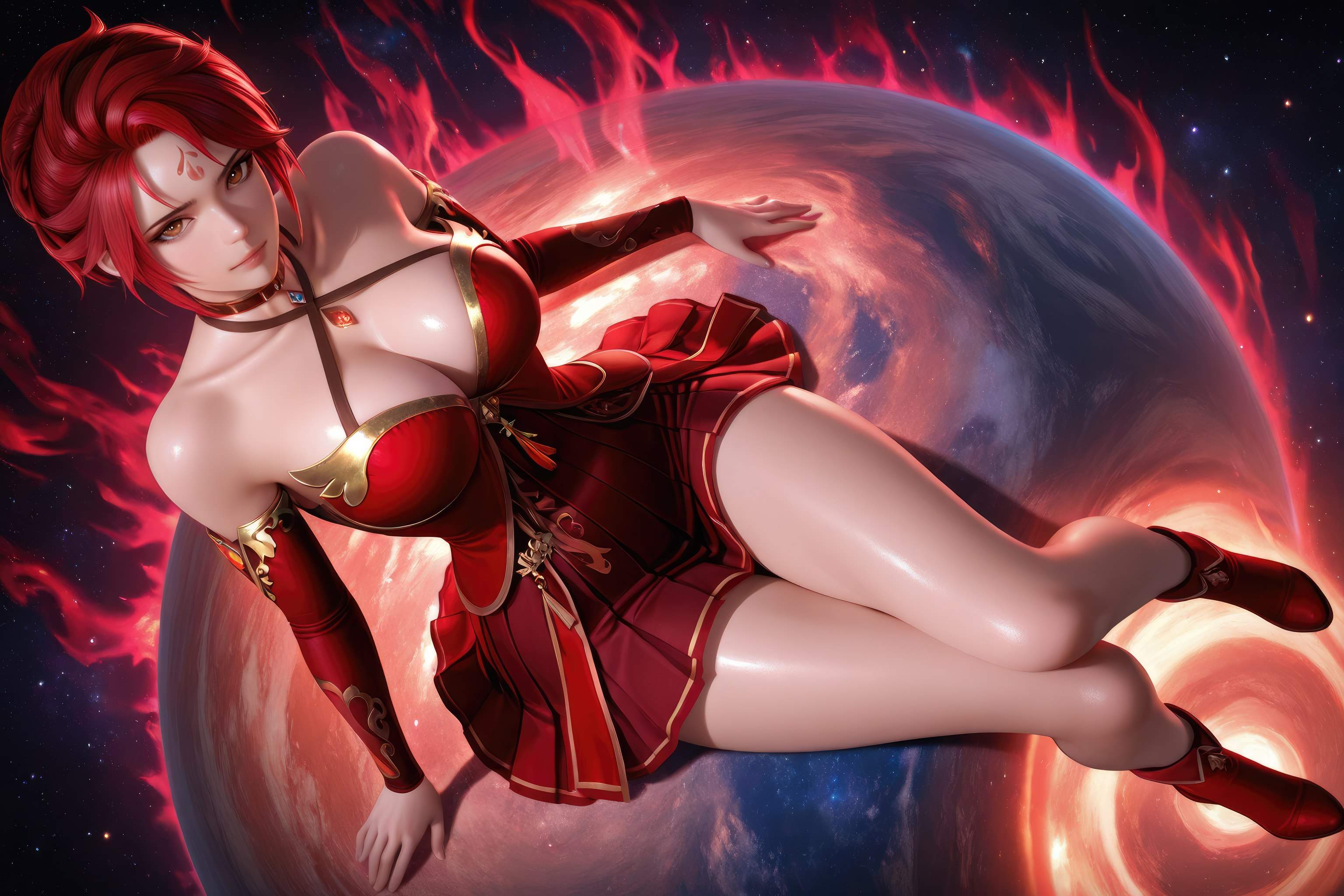 AI Generated Anime Girl - Douluo Dalu Huo Wu: Red Dress, Big Breasts, Exposed, Long Legs 1038P