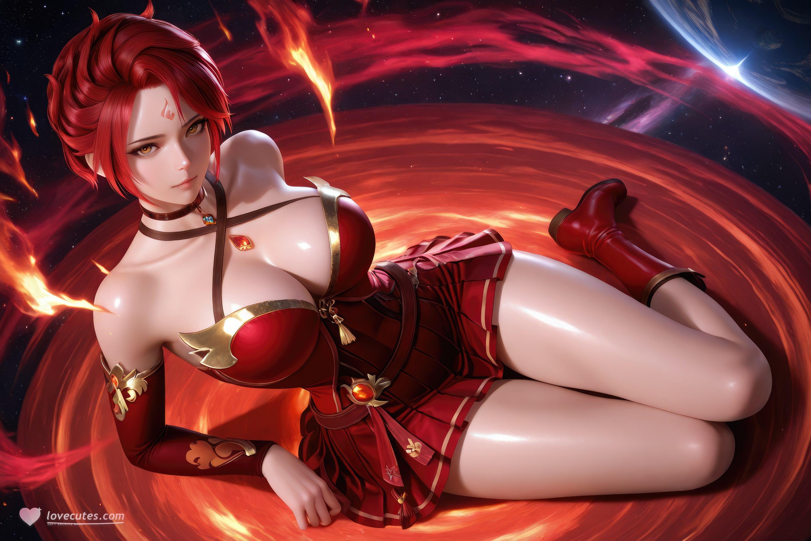 AI Generated Anime Girl - Douluo Dalu Huo Wu: Red Dress, Big Breasts, Exposed, Long Legs 1038P