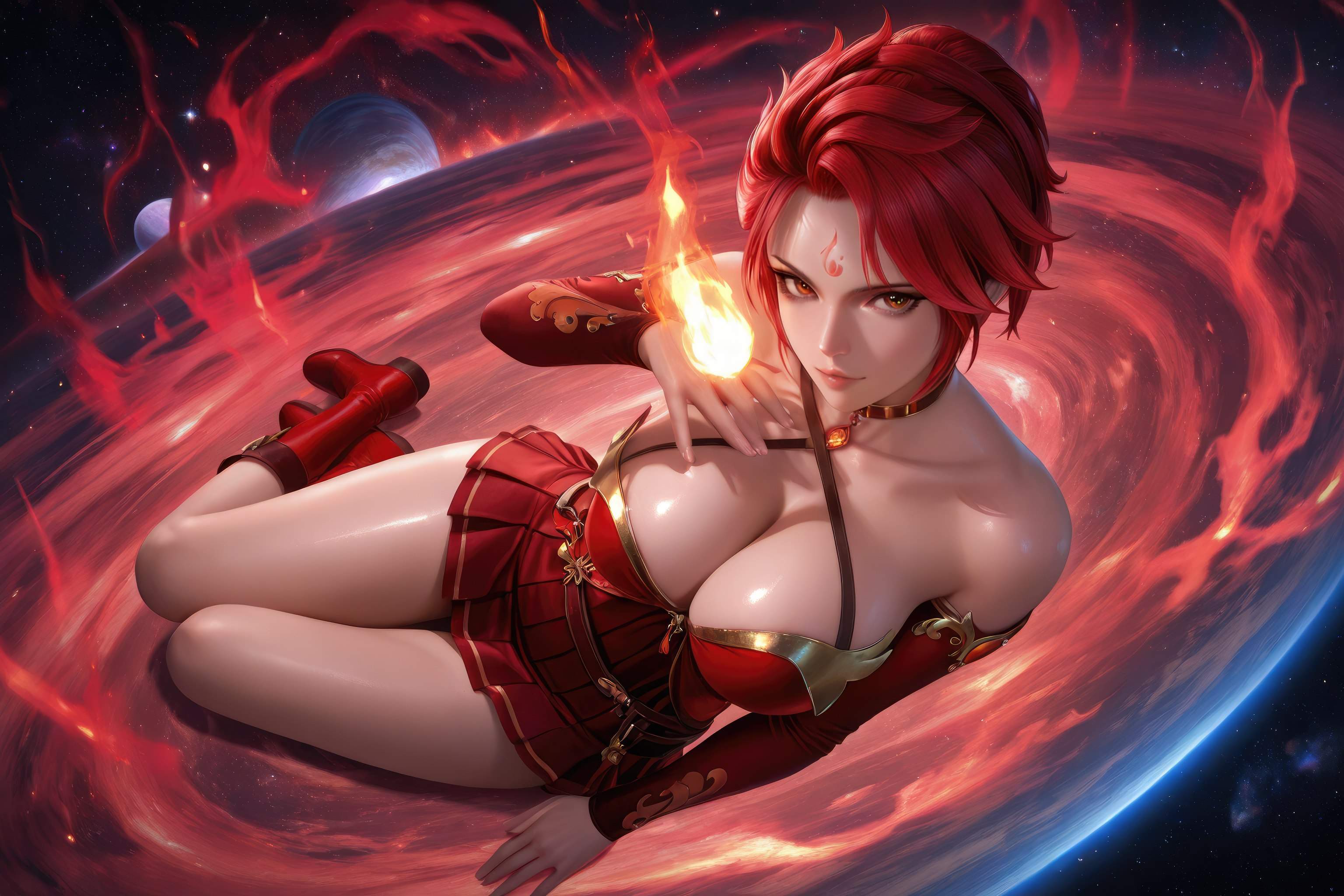 AI Generated Anime Girl - Douluo Dalu Huo Wu: Red Dress, Big Breasts, Exposed, Long Legs 1038P