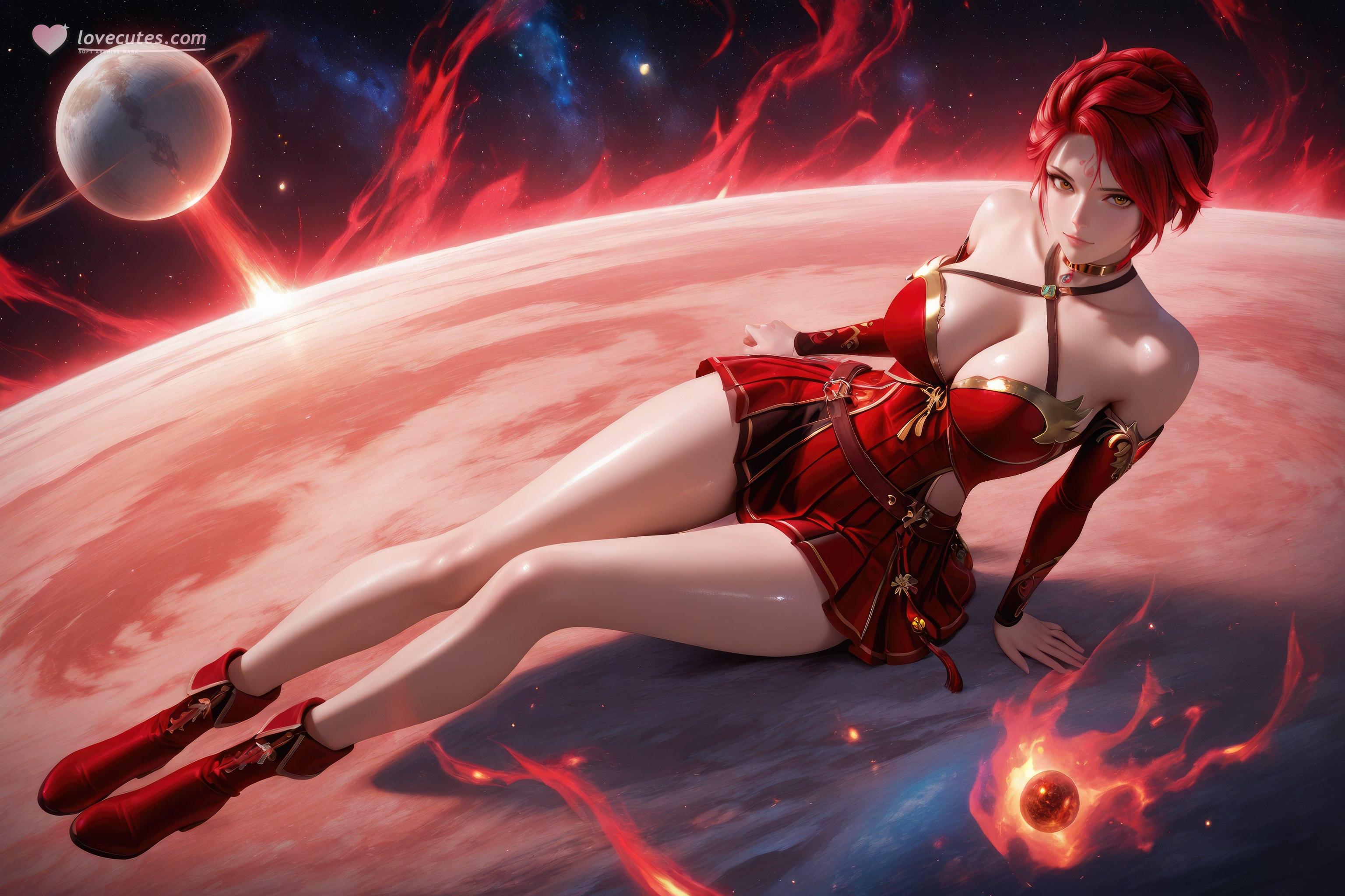 AI Generated Anime Girl - Douluo Dalu Huo Wu: Red Dress, Big Breasts, Exposed, Long Legs 1038P