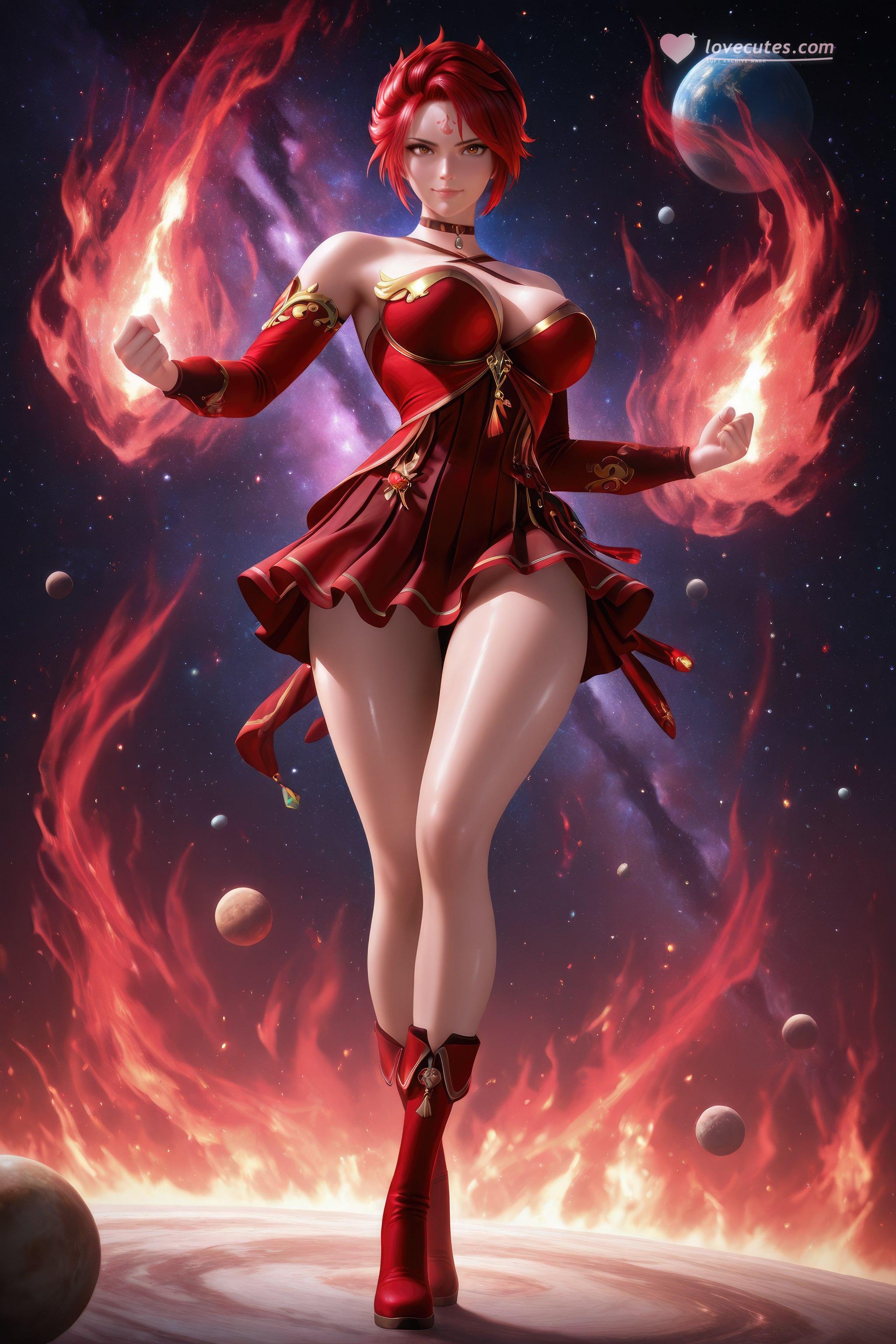 AI Generated Anime Girl - Douluo Dalu Huo Wu: Red Dress, Big Breasts, Exposed, Long Legs 1038P