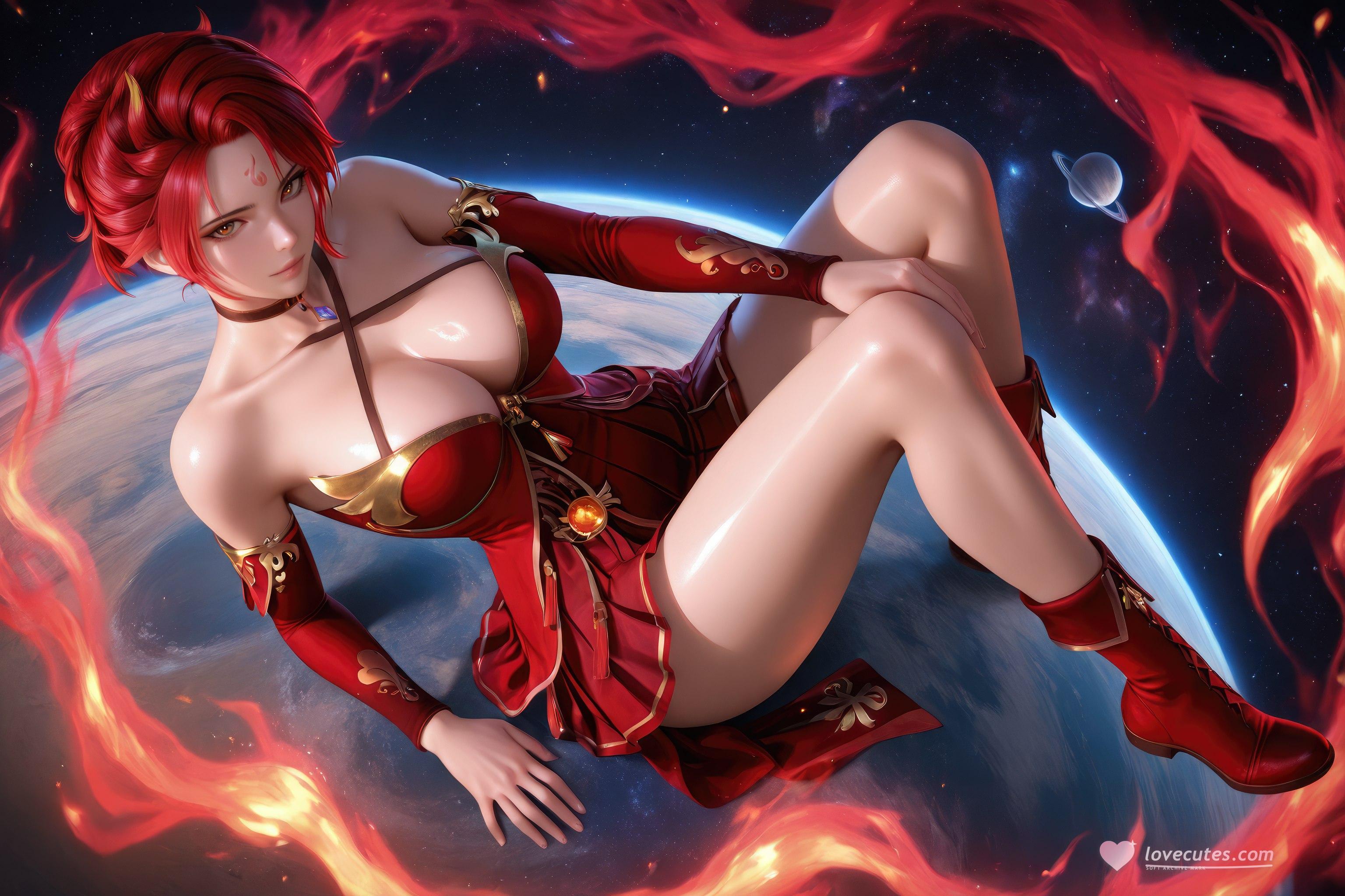 AI Generated Anime Girl - Douluo Dalu Huo Wu: Red Dress, Big Breasts, Exposed, Long Legs 1038P