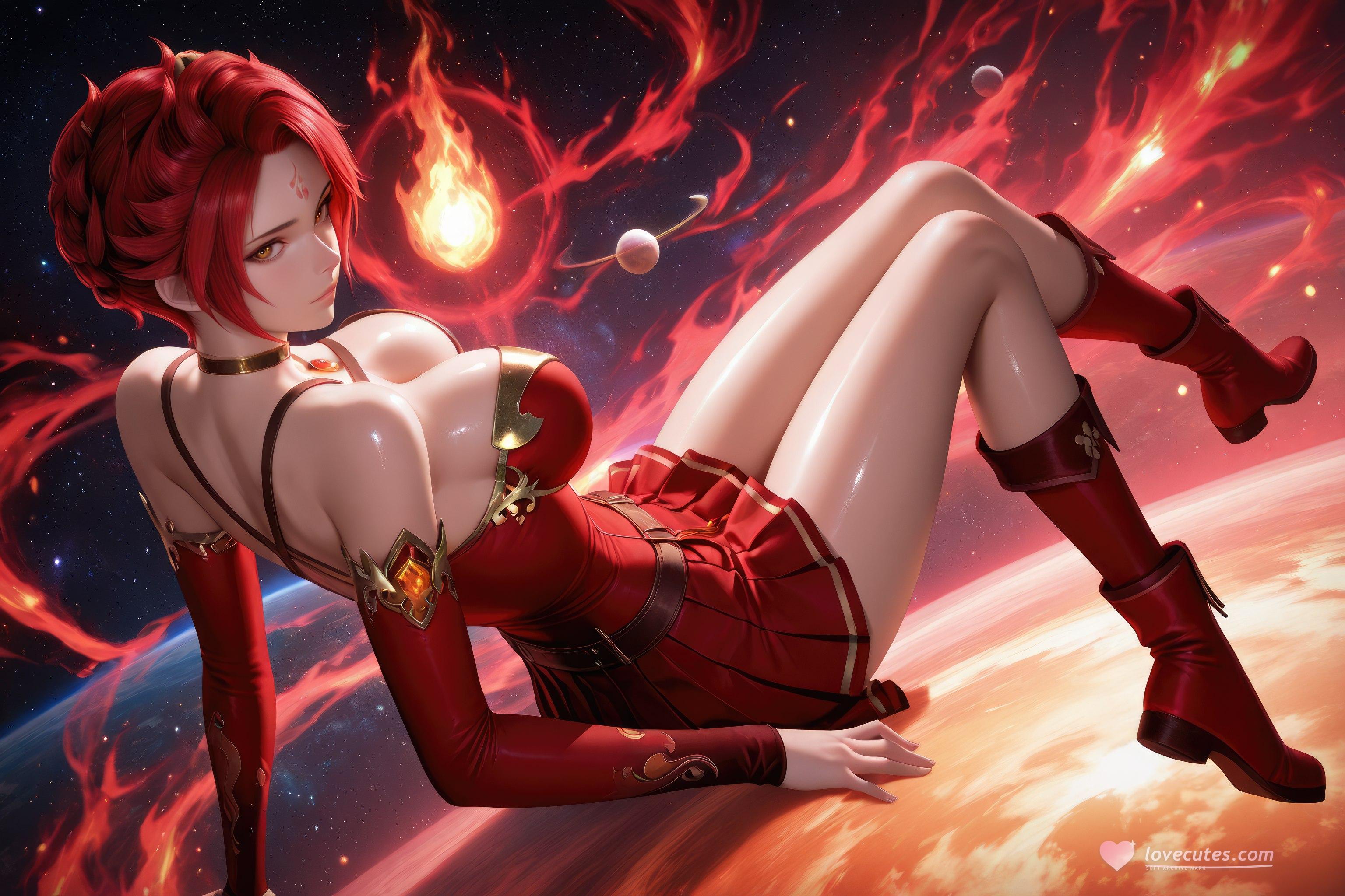 AI Generated Anime Girl - Douluo Dalu Huo Wu: Red Dress, Big Breasts, Exposed, Long Legs 1038P