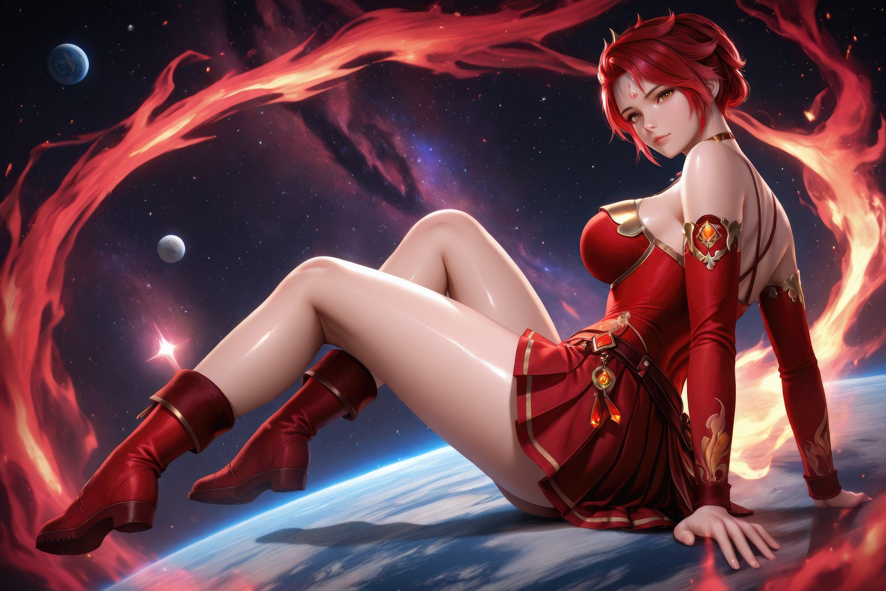 AI Generated Anime Girl - Douluo Dalu Huo Wu: Red Dress, Big Breasts, Exposed, Long Legs 1038P