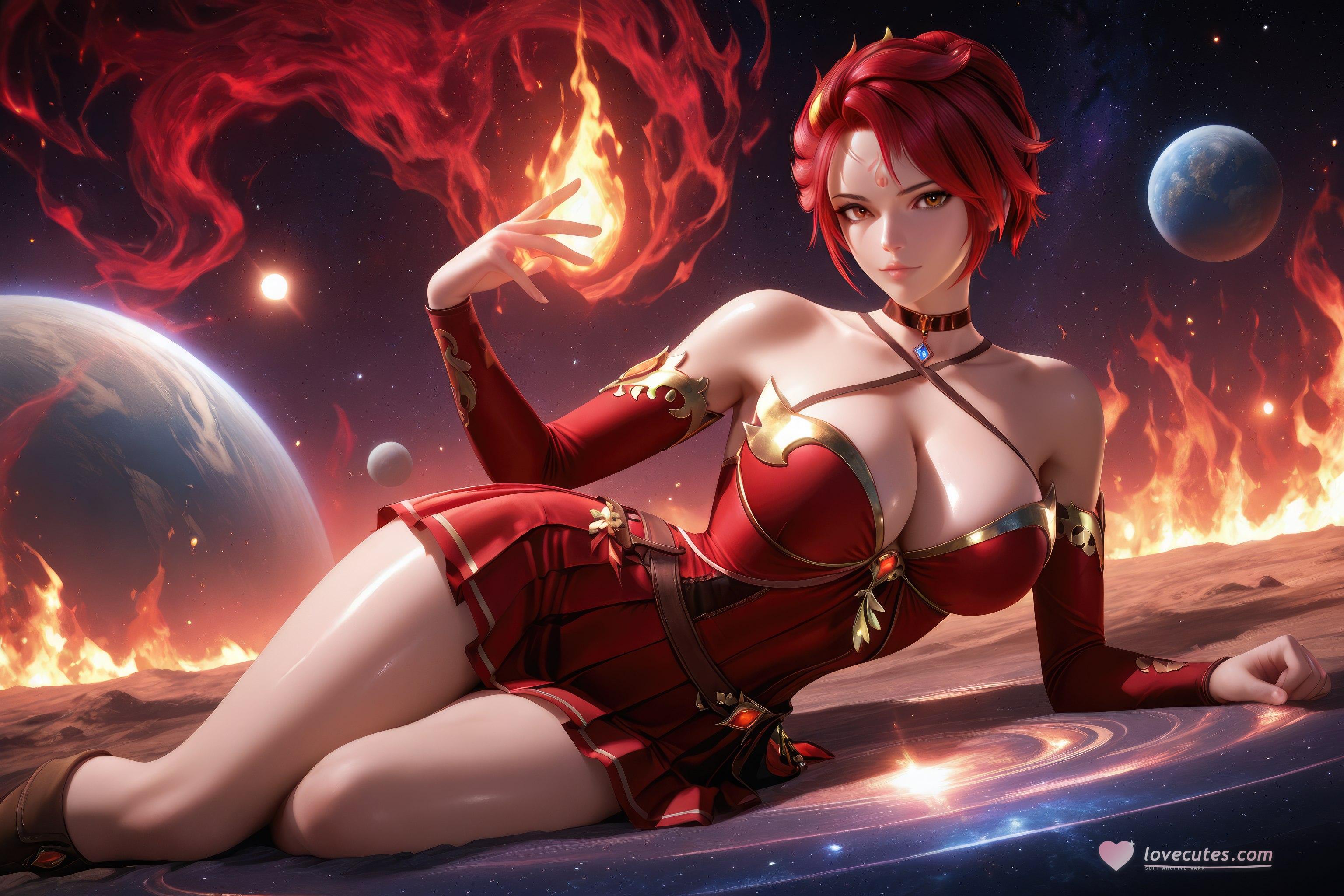 AI Generated Anime Girl - Douluo Dalu Huo Wu: Red Dress, Big Breasts, Exposed, Long Legs 1038P