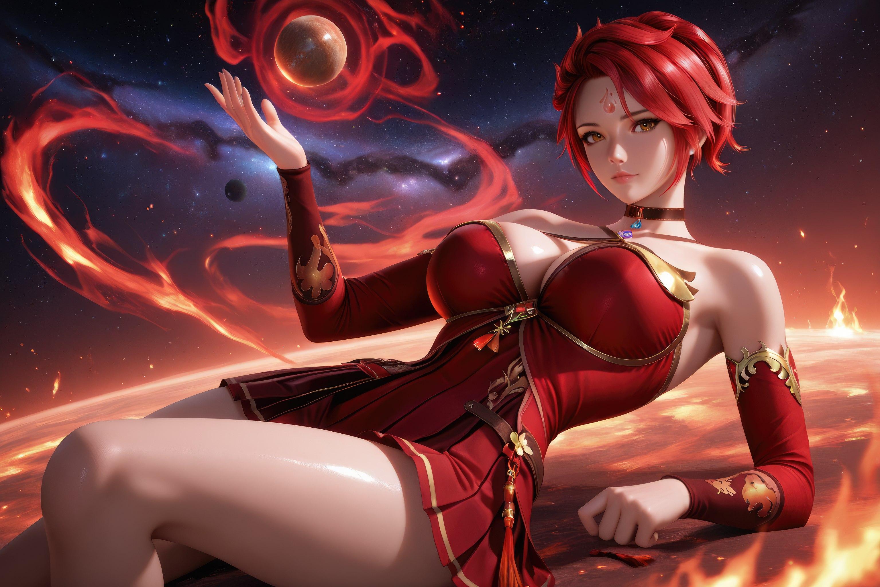 AI Generated Anime Girl - Douluo Dalu Huo Wu: Red Dress, Big Breasts, Exposed, Long Legs 1038P