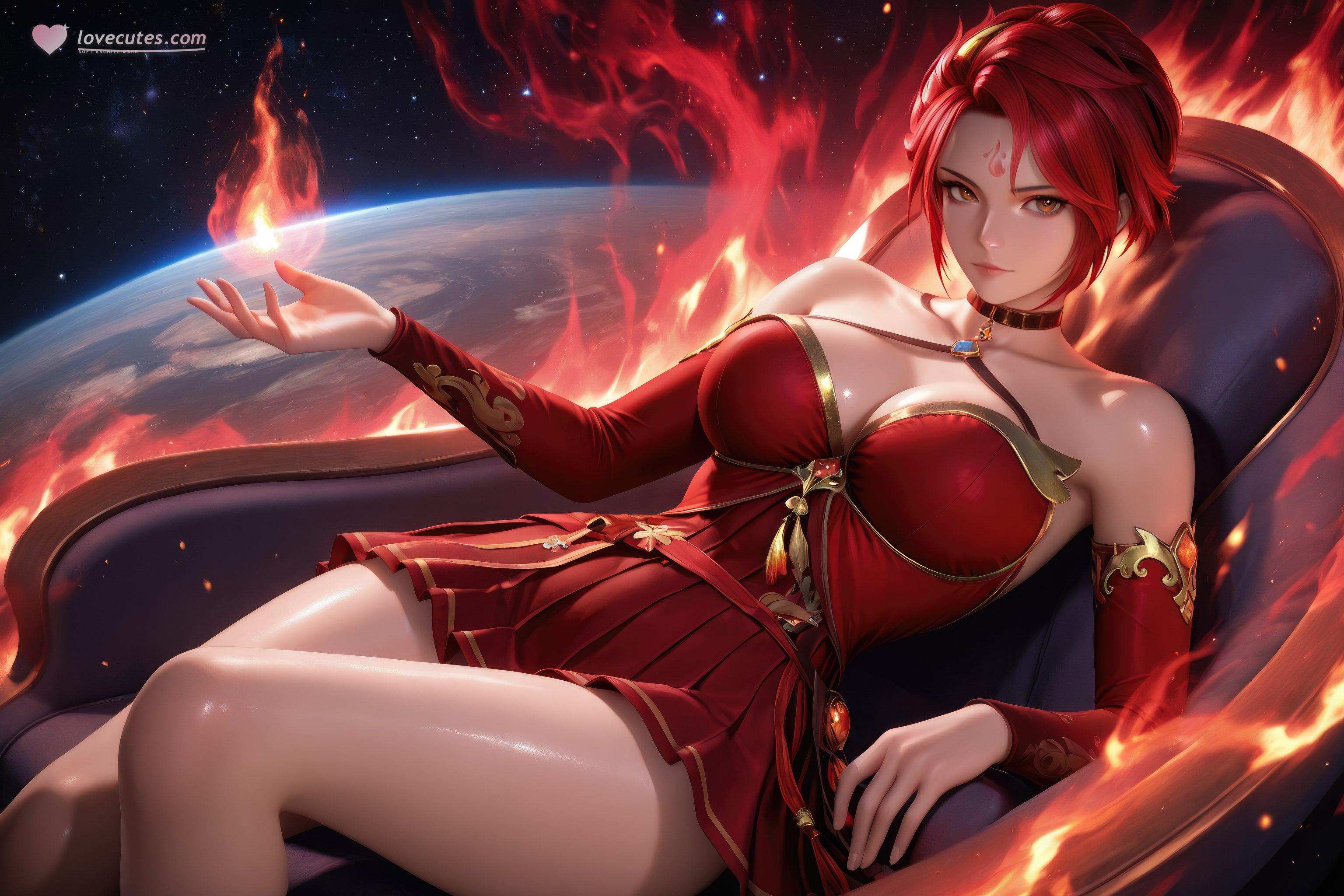 AI Generated Anime Girl - Douluo Dalu Huo Wu: Red Dress, Big Breasts, Exposed, Long Legs 1038P