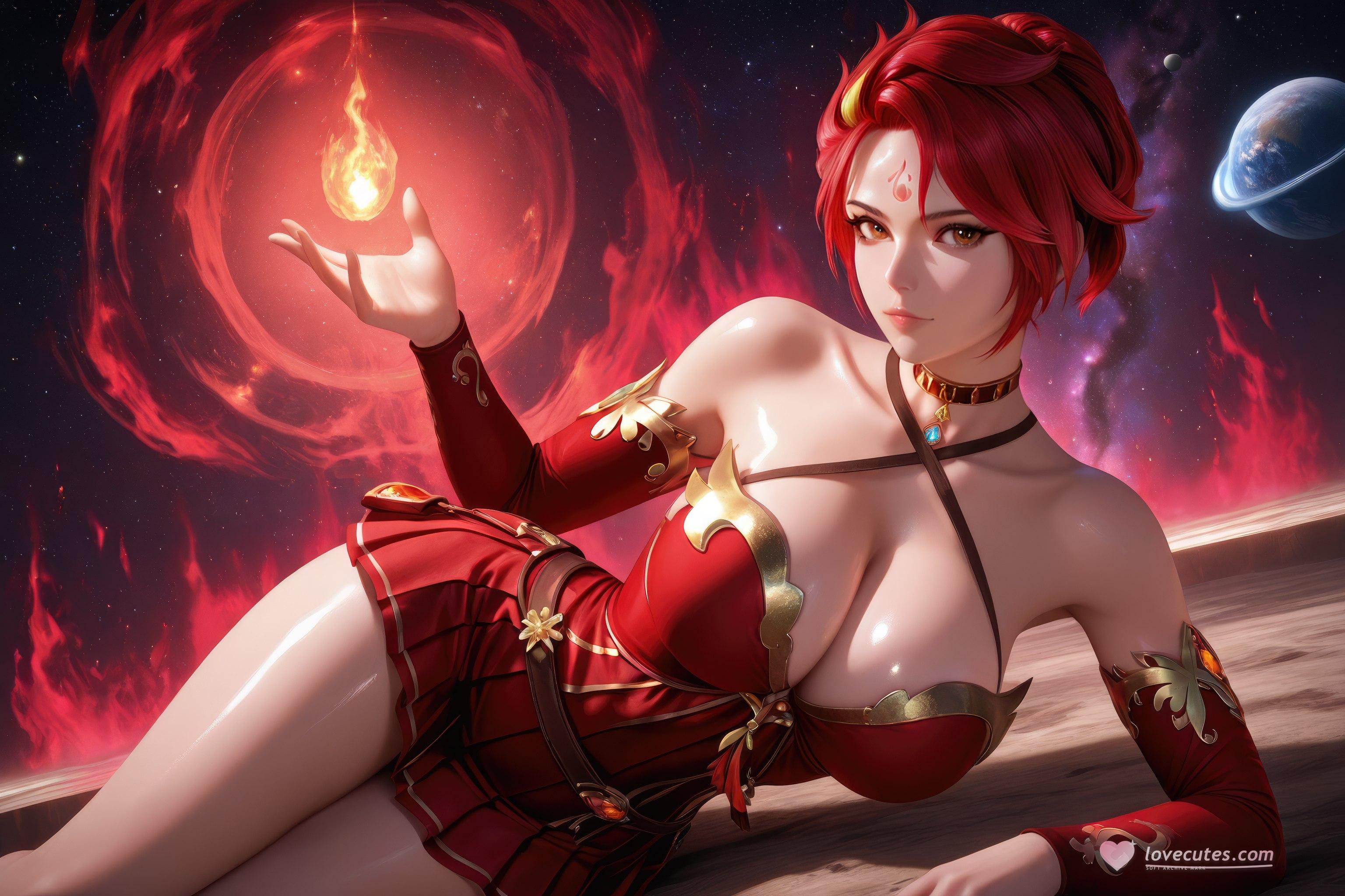 AI Generated Anime Girl - Douluo Dalu Huo Wu: Red Dress, Big Breasts, Exposed, Long Legs 1038P