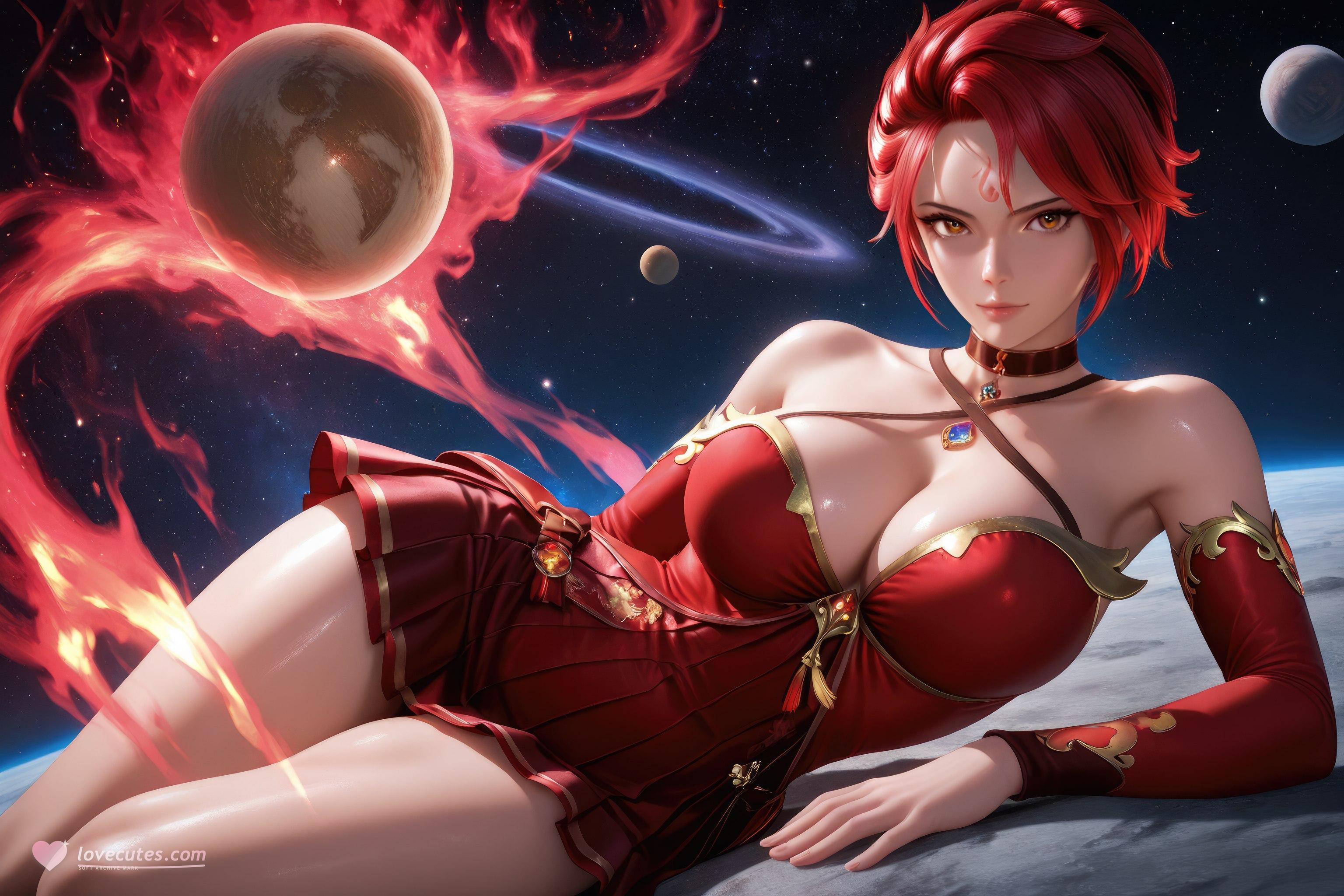 AI Generated Anime Girl - Douluo Dalu Huo Wu: Red Dress, Big Breasts, Exposed, Long Legs 1038P