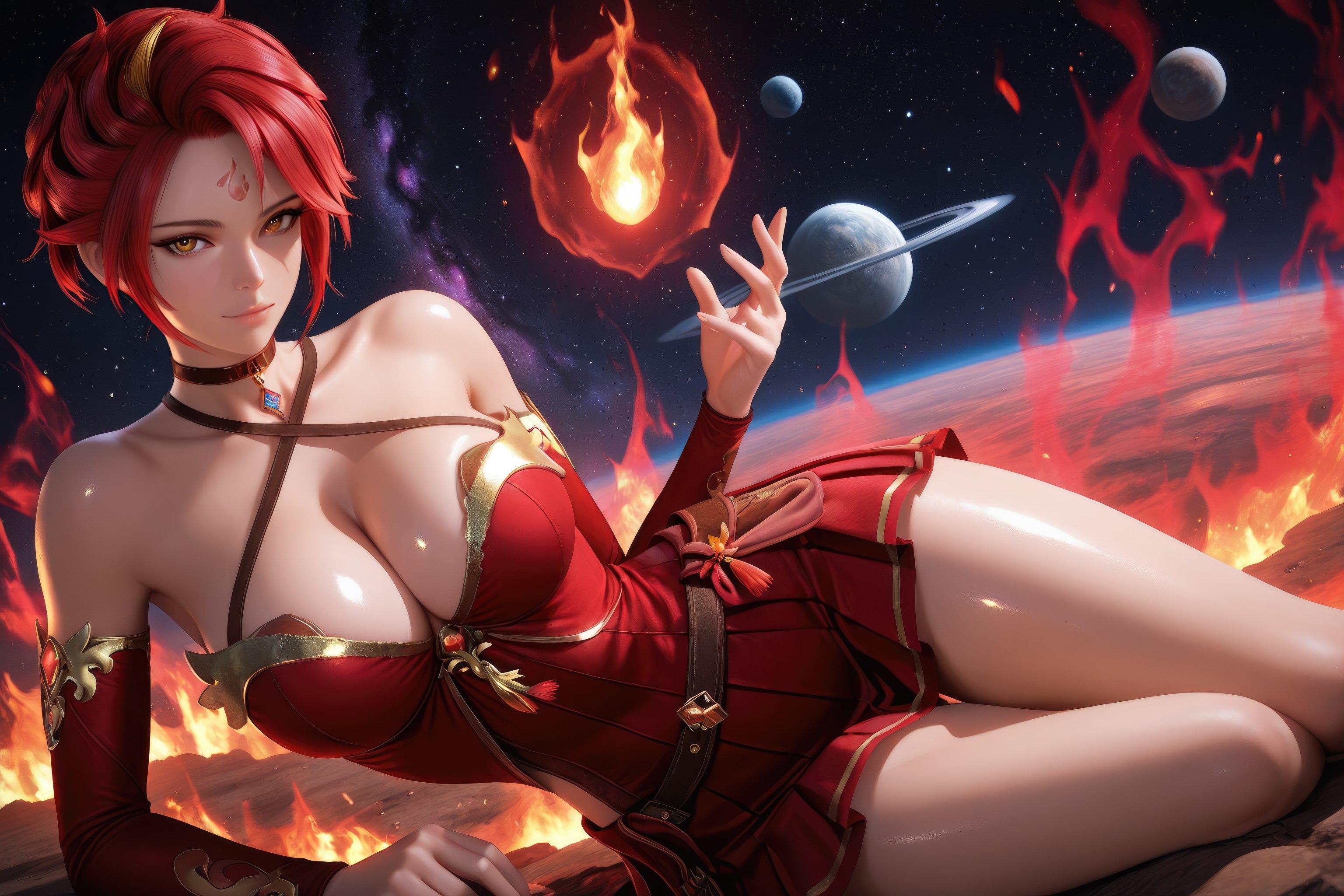 AI Generated Anime Girl - Douluo Dalu Huo Wu: Red Dress, Big Breasts, Exposed, Long Legs 1038P