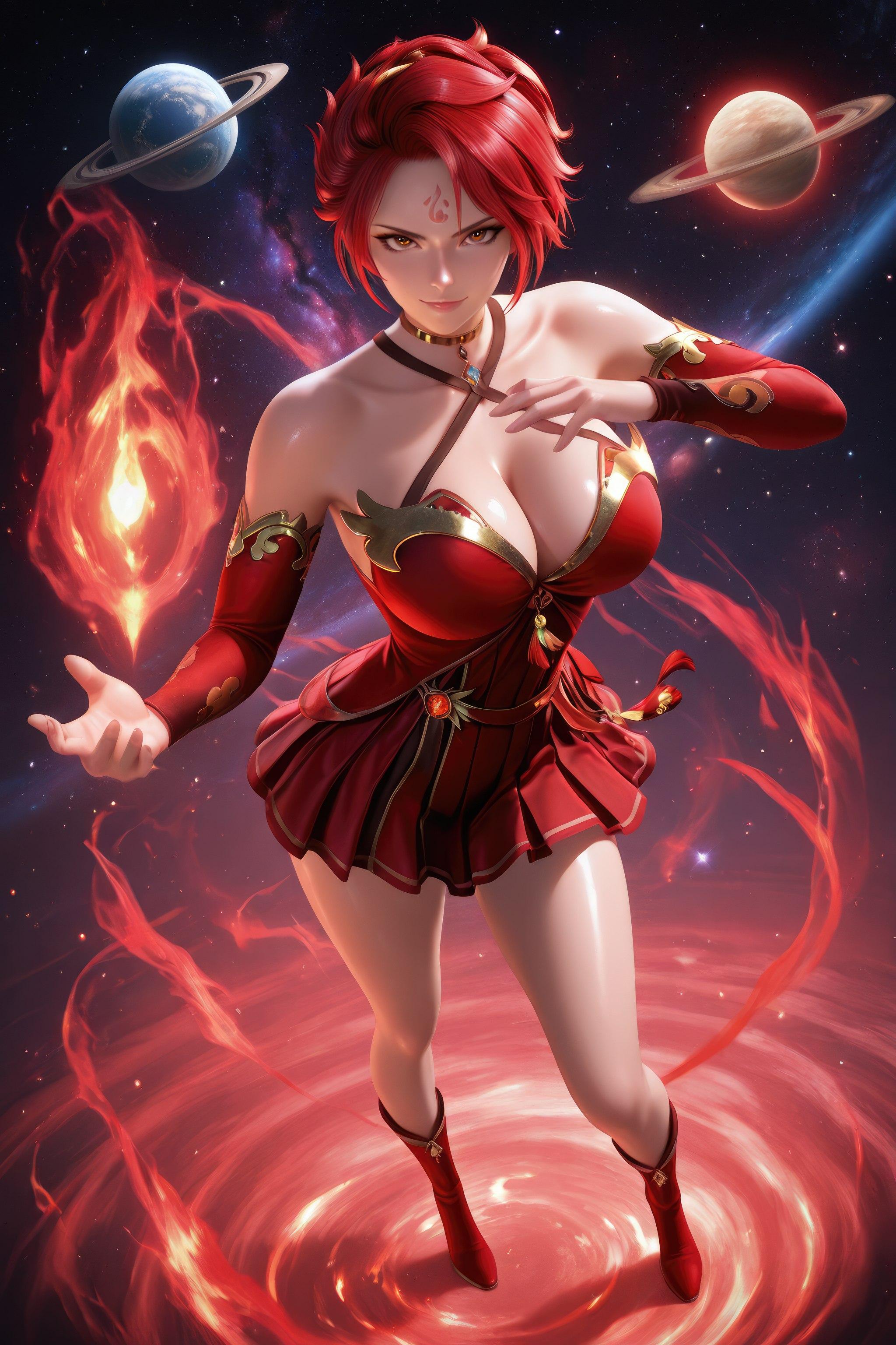 AI Generated Anime Girl - Douluo Dalu Huo Wu: Red Dress, Big Breasts, Exposed, Long Legs 1038P