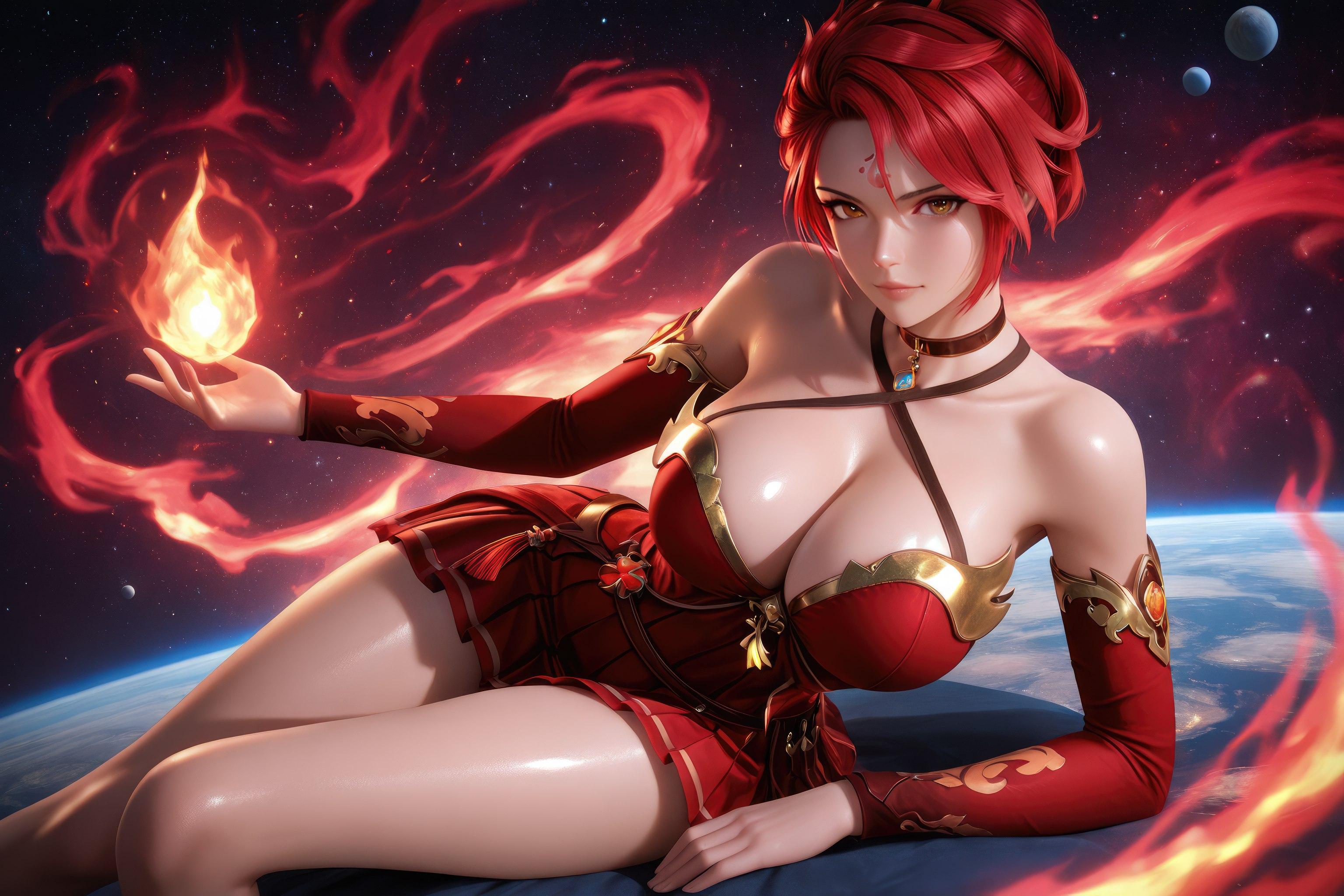 AI Generated Anime Girl - Douluo Dalu Huo Wu: Red Dress, Big Breasts, Exposed, Long Legs 1038P