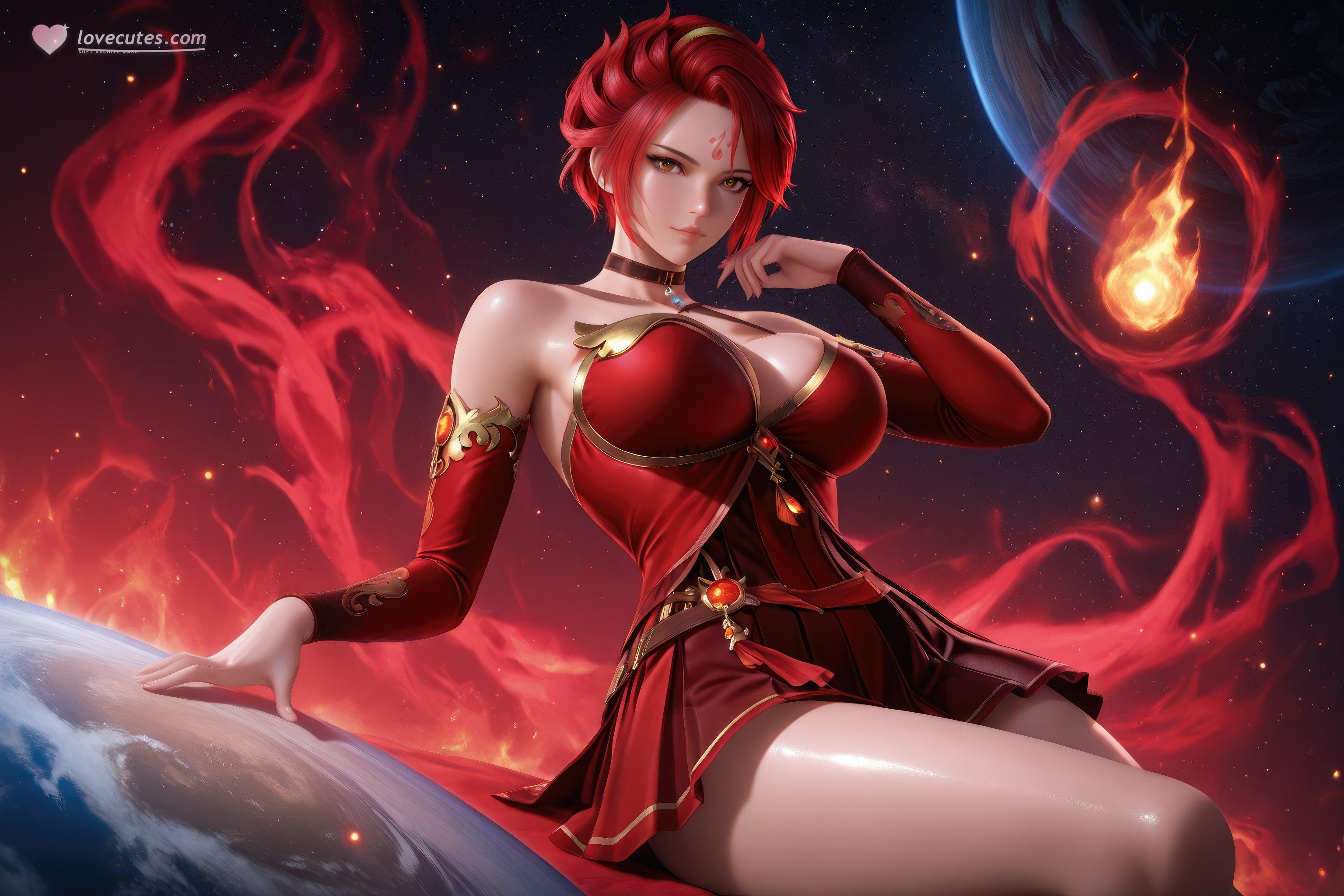 AI Generated Anime Girl - Douluo Dalu Huo Wu: Red Dress, Big Breasts, Exposed, Long Legs 1038P
