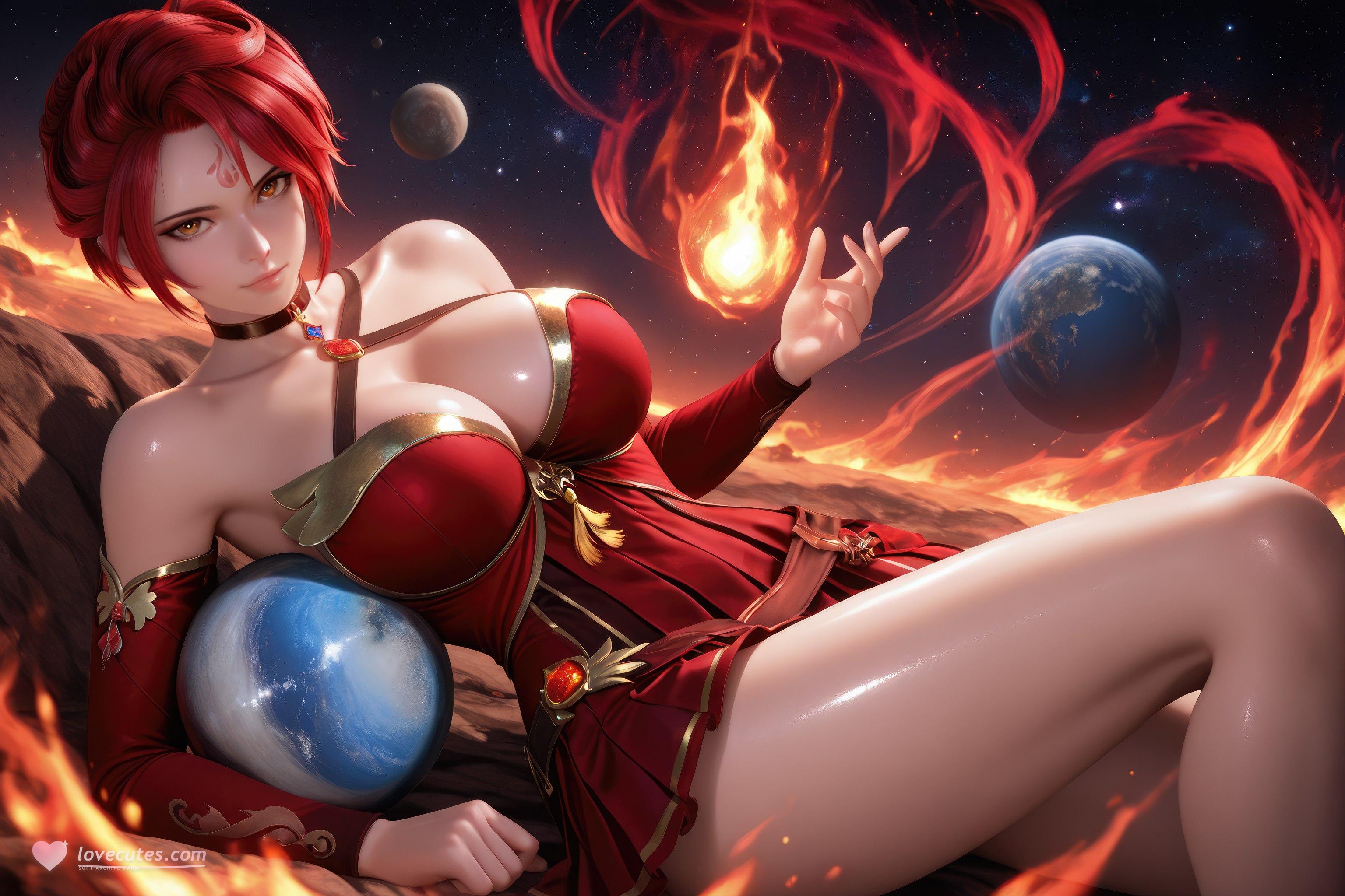 AI Generated Anime Girl - Douluo Dalu Huo Wu: Red Dress, Big Breasts, Exposed, Long Legs 1038P