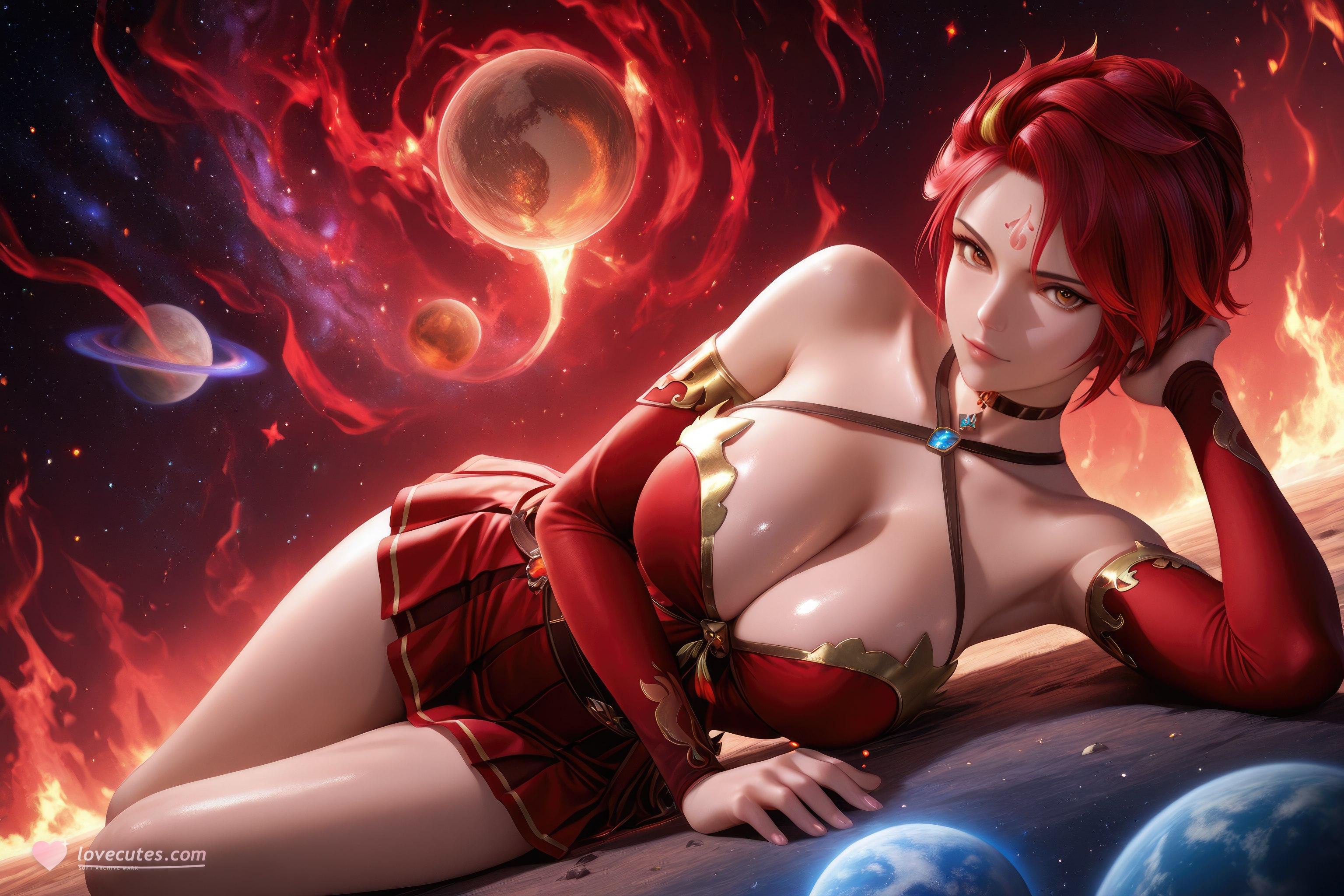 AI Generated Anime Girl - Douluo Dalu Huo Wu: Red Dress, Big Breasts, Exposed, Long Legs 1038P