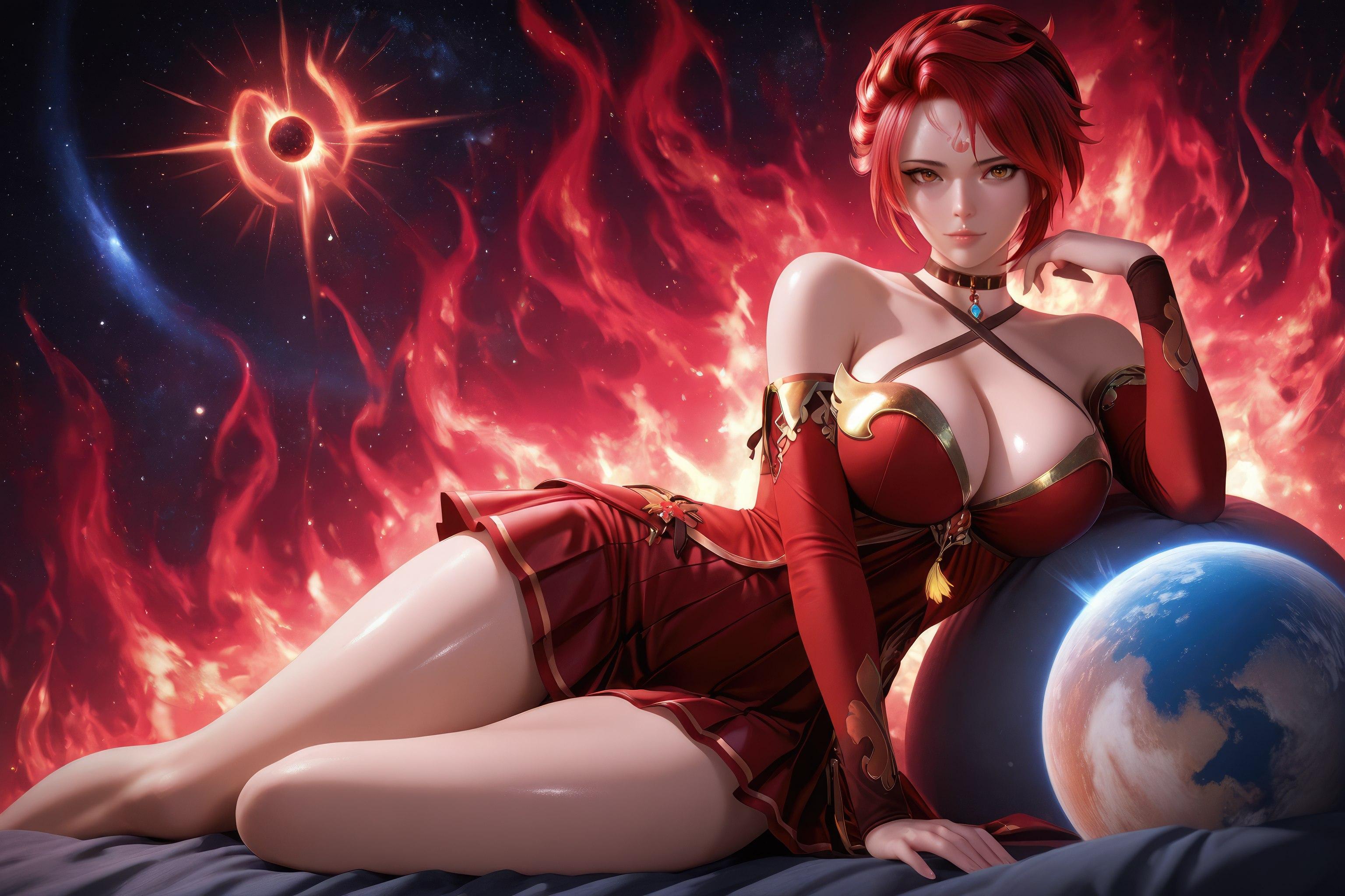 AI Generated Anime Girl - Douluo Dalu Huo Wu: Red Dress, Big Breasts, Exposed, Long Legs 1038P