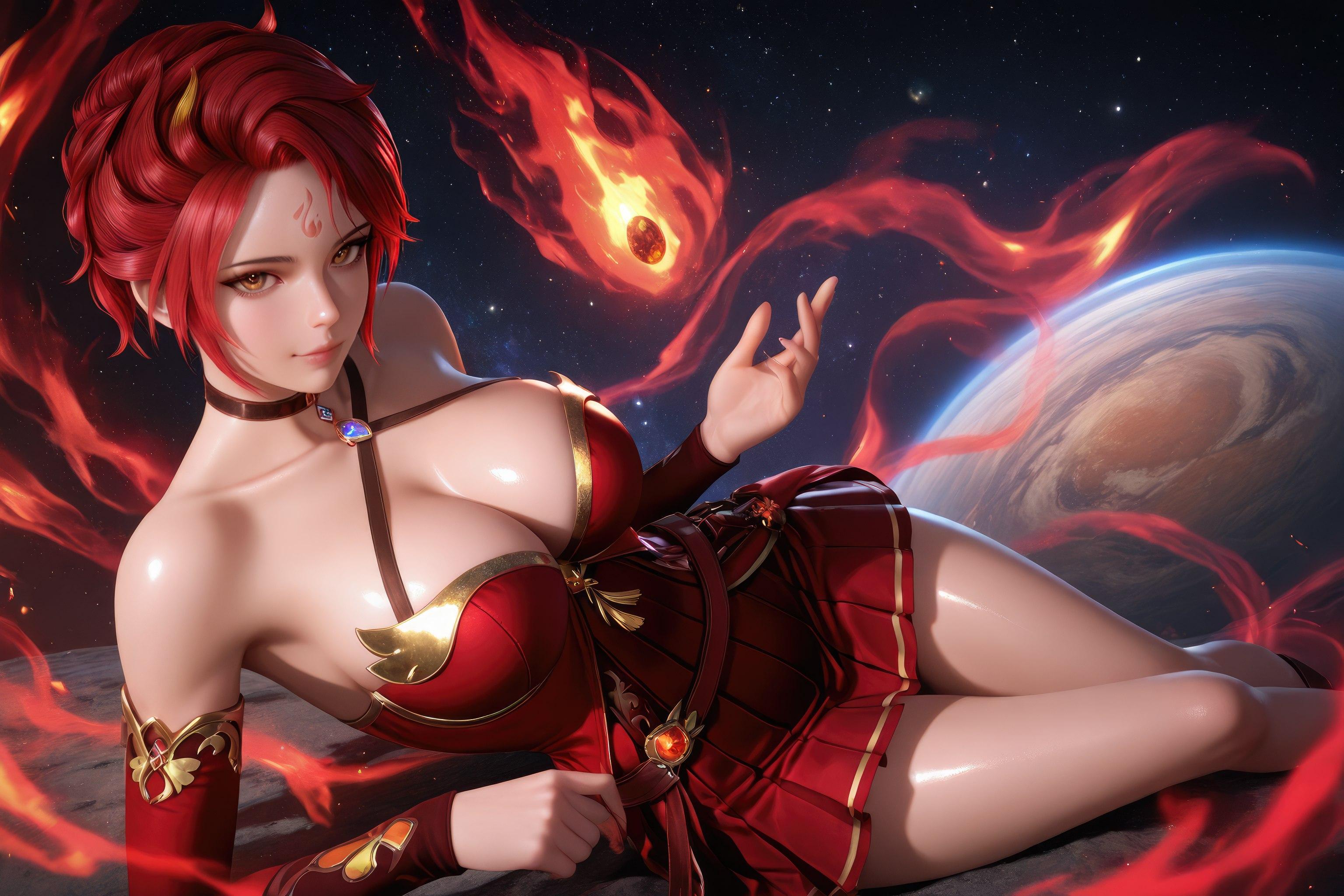 AI Generated Anime Girl - Douluo Dalu Huo Wu: Red Dress, Big Breasts, Exposed, Long Legs 1038P