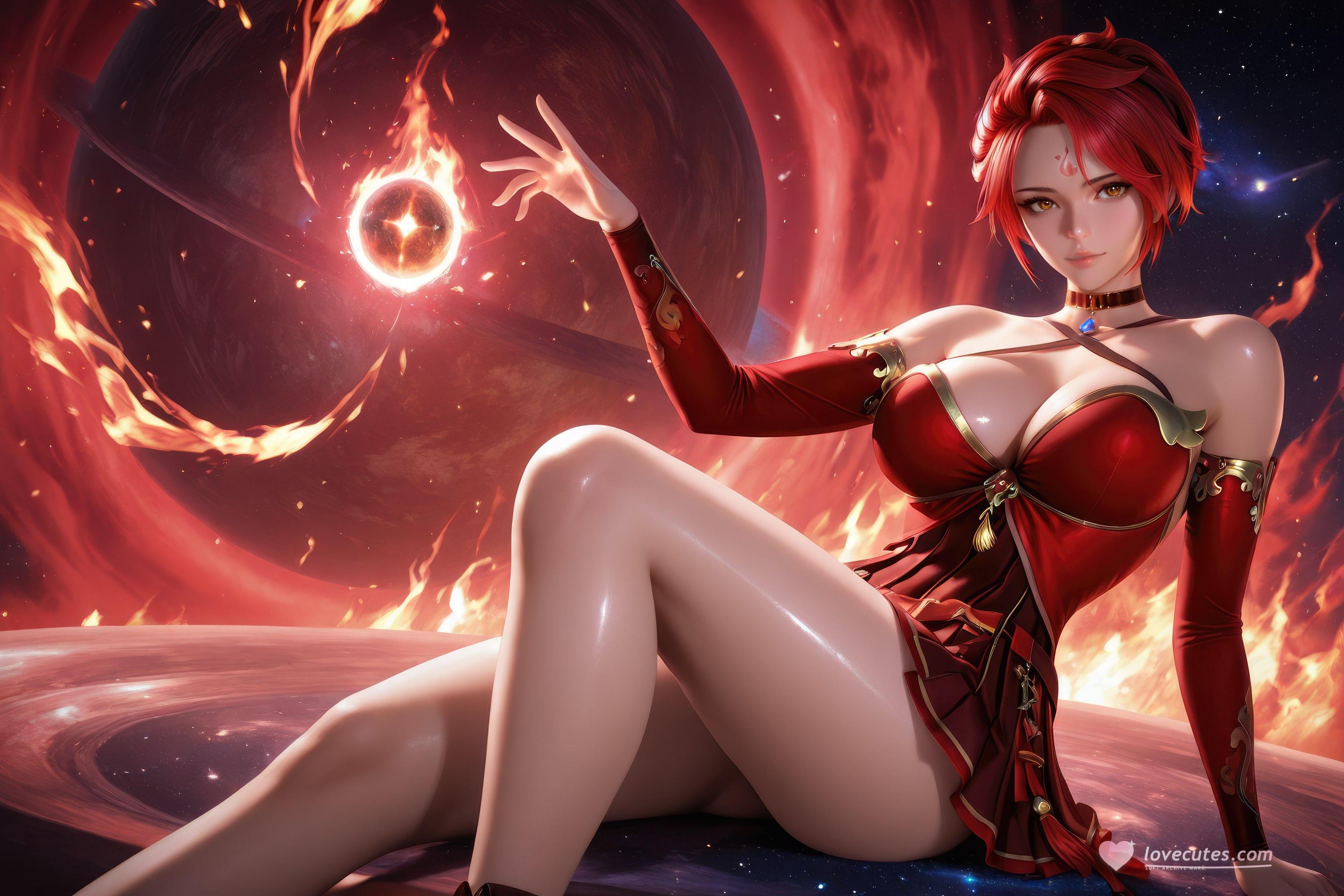 Cô Gái Anime Tạo Bởi AI - 斗罗大陆 火舞：Đầm Đỏ Ngực Lộ Hở Chân Dài 1038P