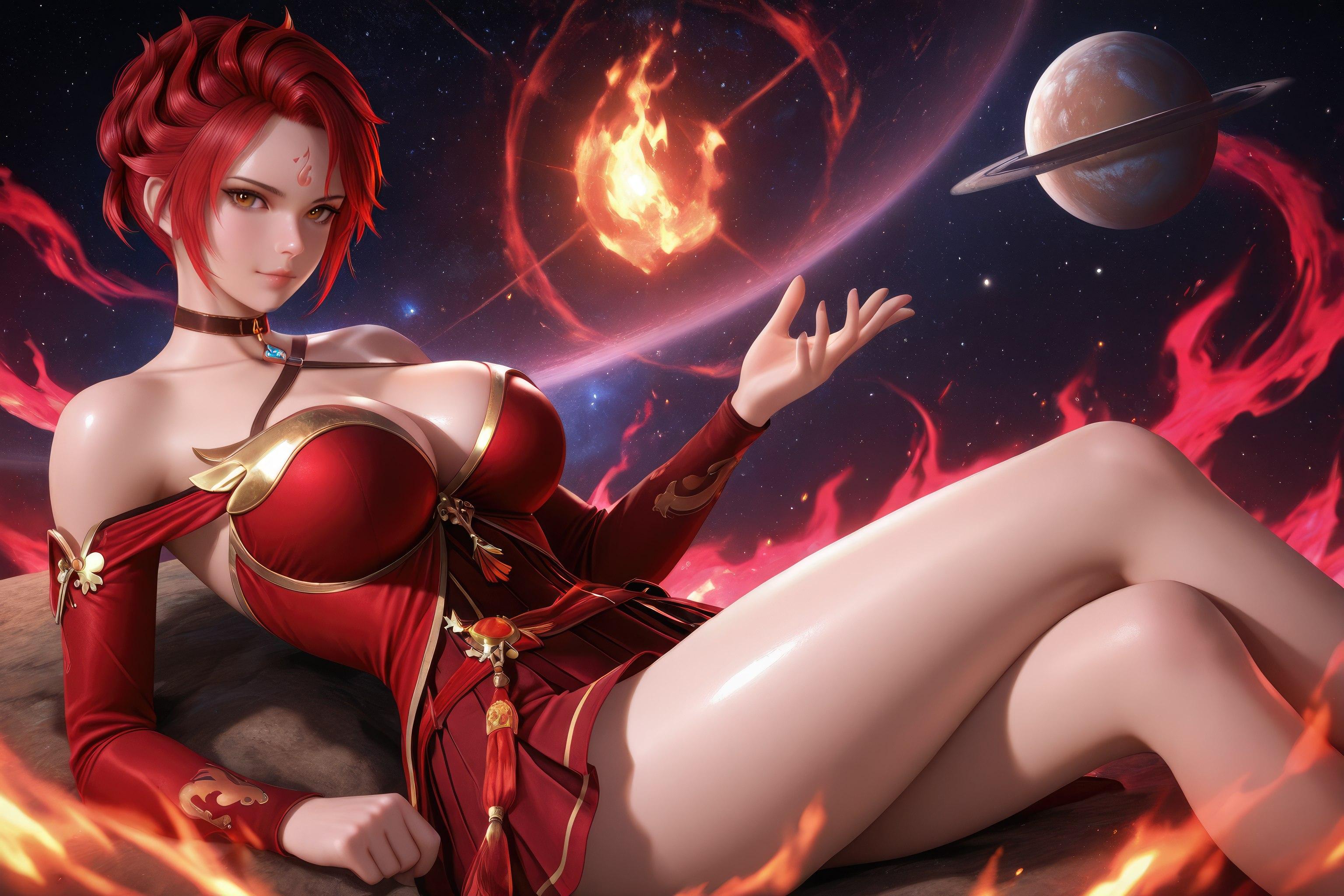 Cô Gái Anime Tạo Bởi AI - 斗罗大陆 火舞：Đầm Đỏ Ngực Lộ Hở Chân Dài 1038P