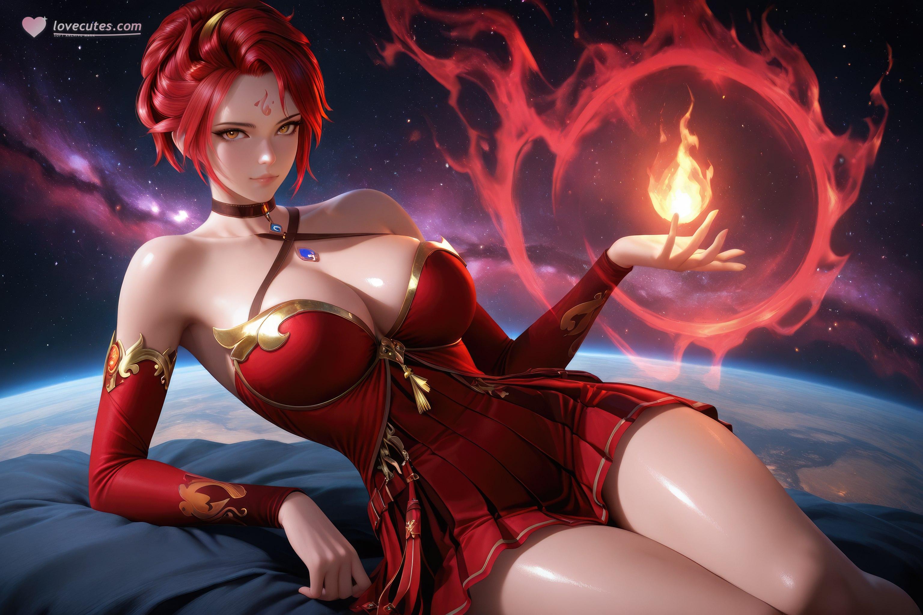 Cô Gái Anime Tạo Bởi AI - 斗罗大陆 火舞：Đầm Đỏ Ngực Lộ Hở Chân Dài 1038P