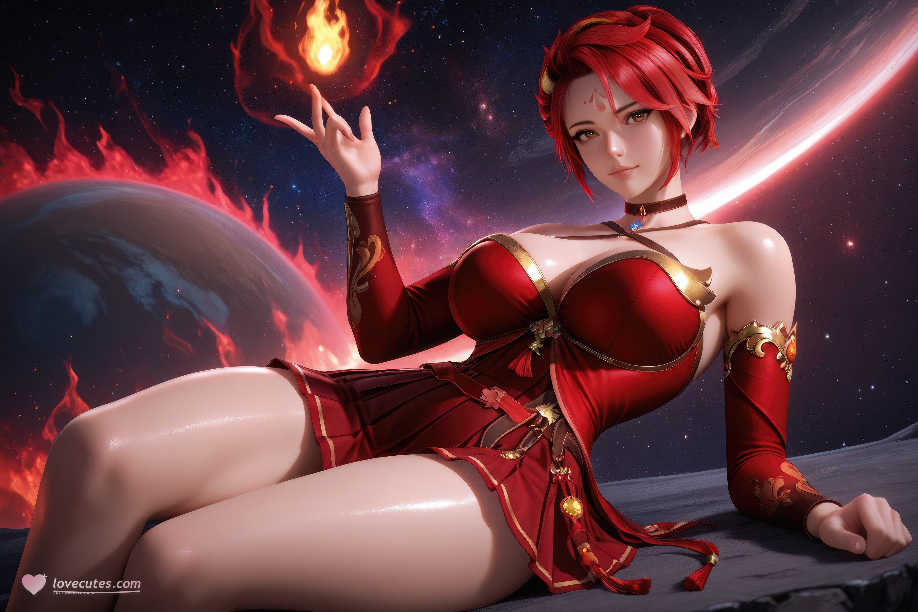Cô Gái Anime Tạo Bởi AI - 斗罗大陆 火舞：Đầm Đỏ Ngực Lộ Hở Chân Dài 1038P