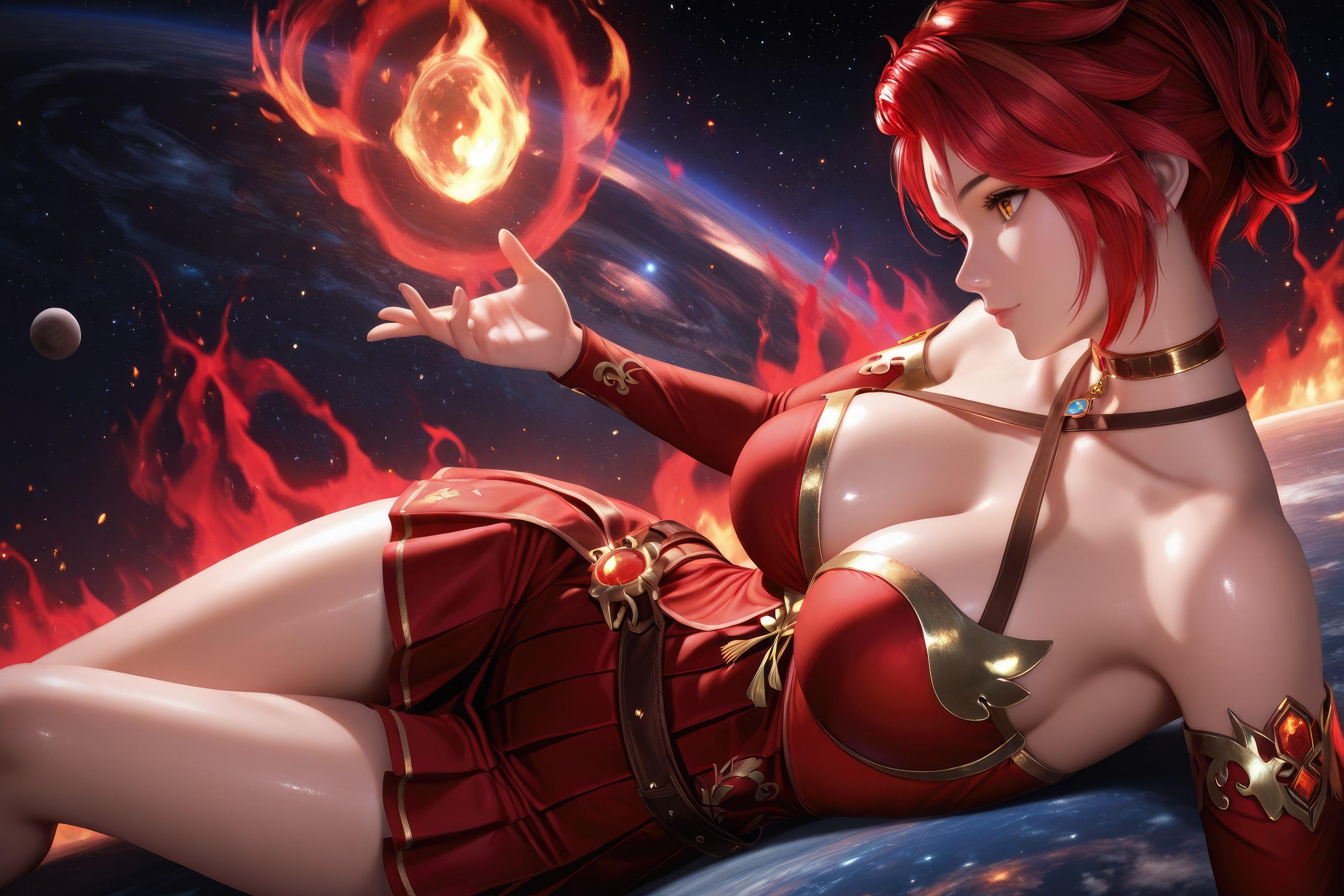 Cô Gái Anime Tạo Bởi AI - 斗罗大陆 火舞：Đầm Đỏ Ngực Lộ Hở Chân Dài 1038P