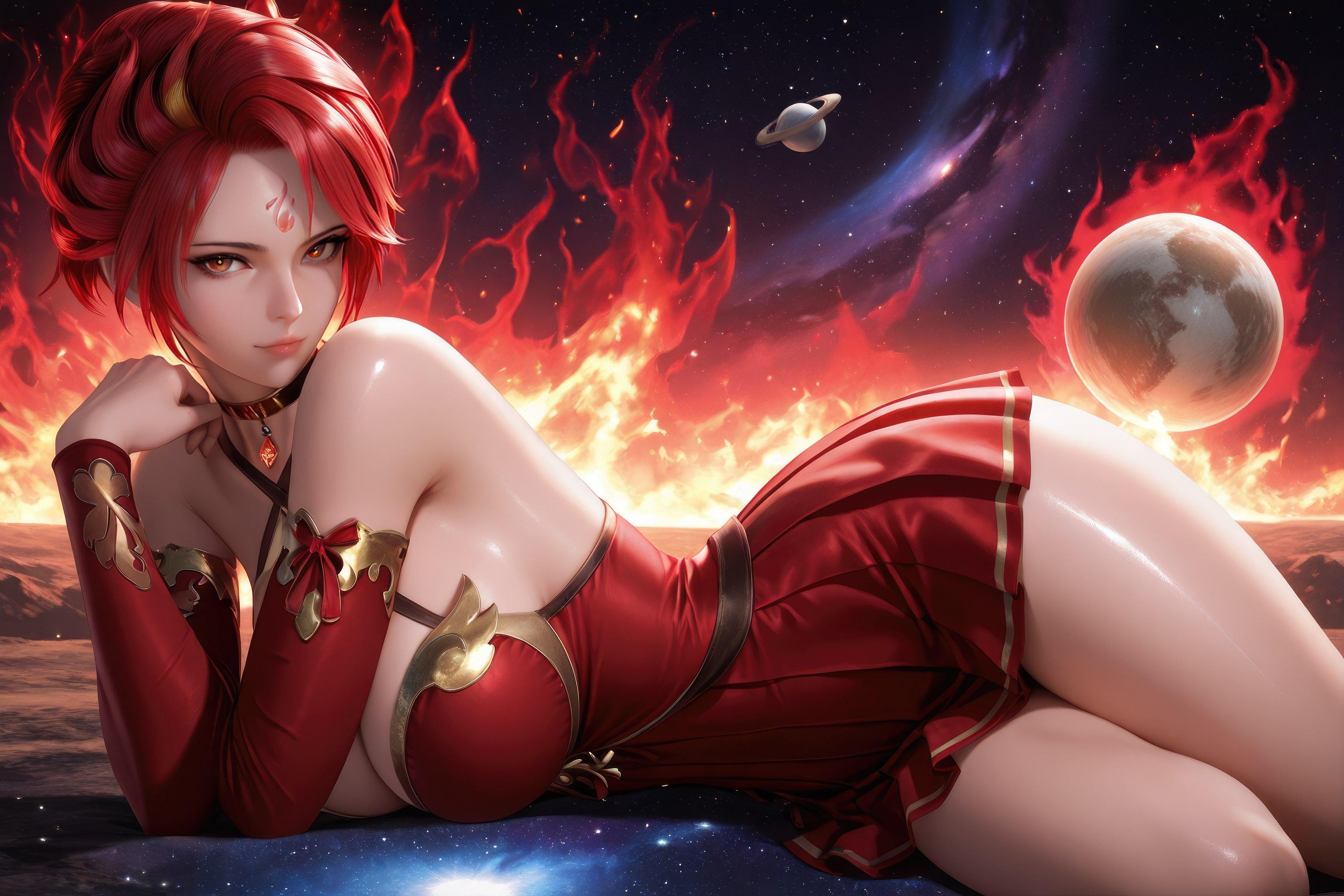 Cô Gái Anime Tạo Bởi AI - 斗罗大陆 火舞：Đầm Đỏ Ngực Lộ Hở Chân Dài 1038P