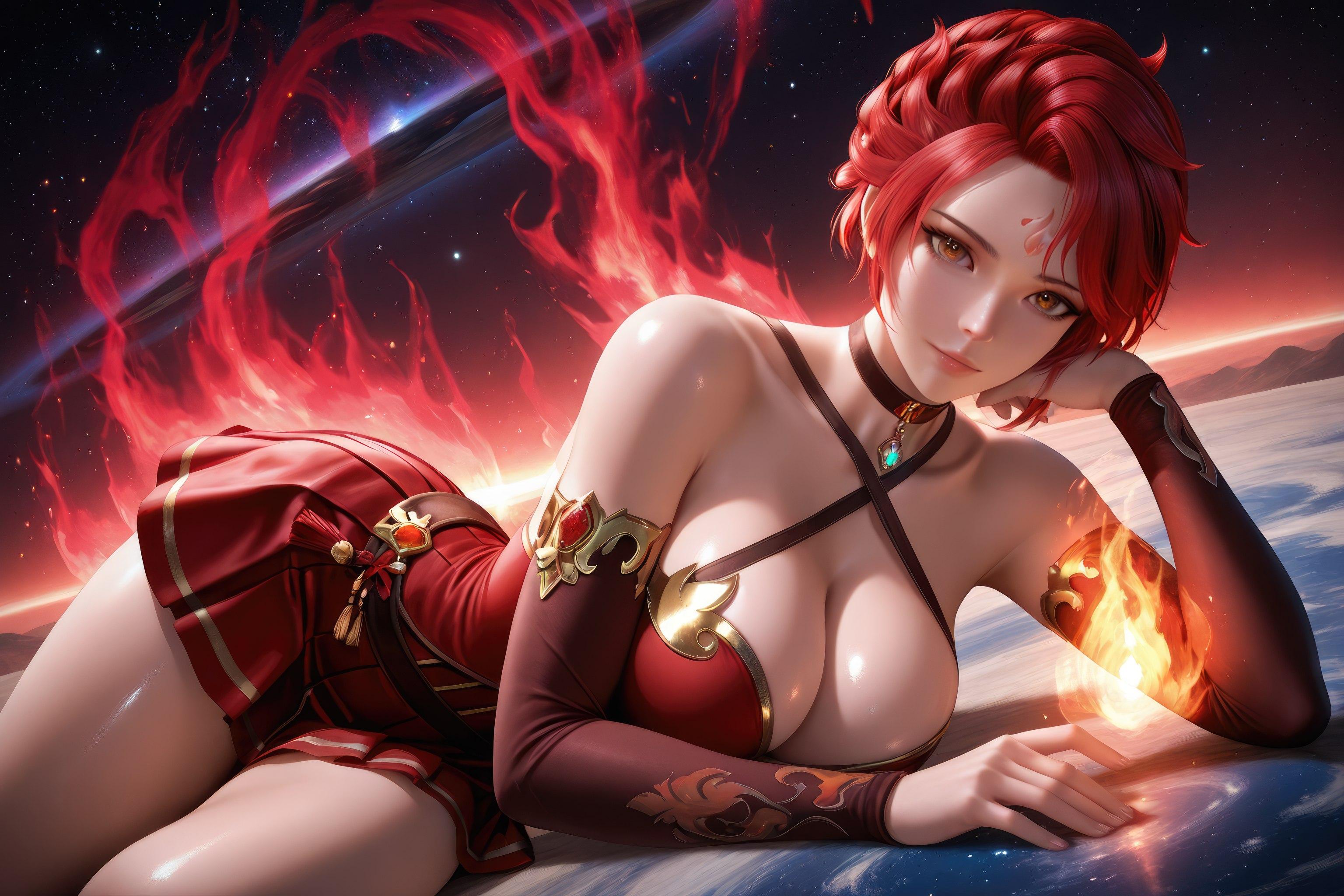 AI生成アニメ少女 - 斗罗大陆 火舞：赤いドレスの巨乳露穴 星火の長腿 1038P