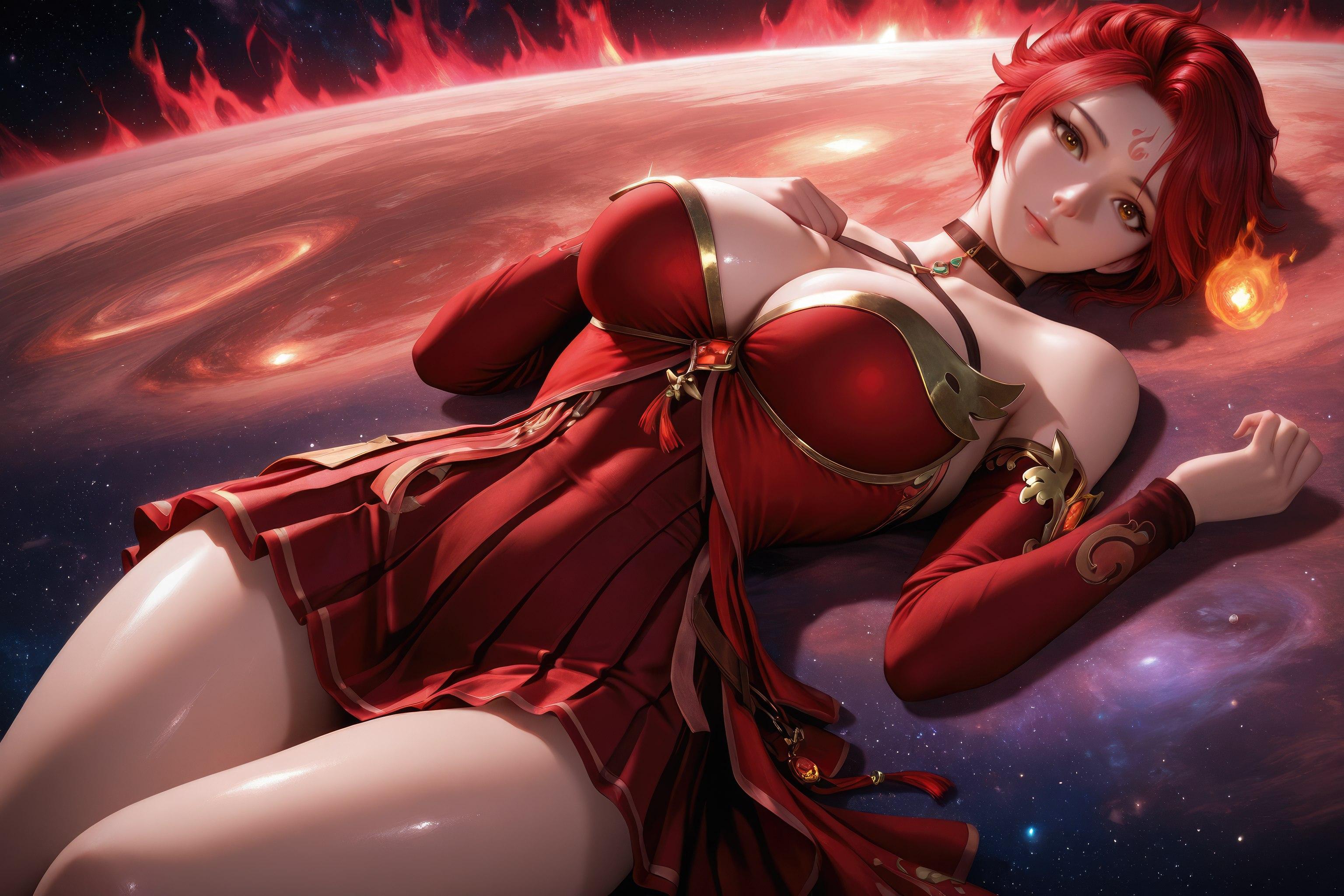 AI生成アニメ少女 - 斗罗大陆 火舞：赤いドレスの巨乳露穴 星火の長腿 1038P