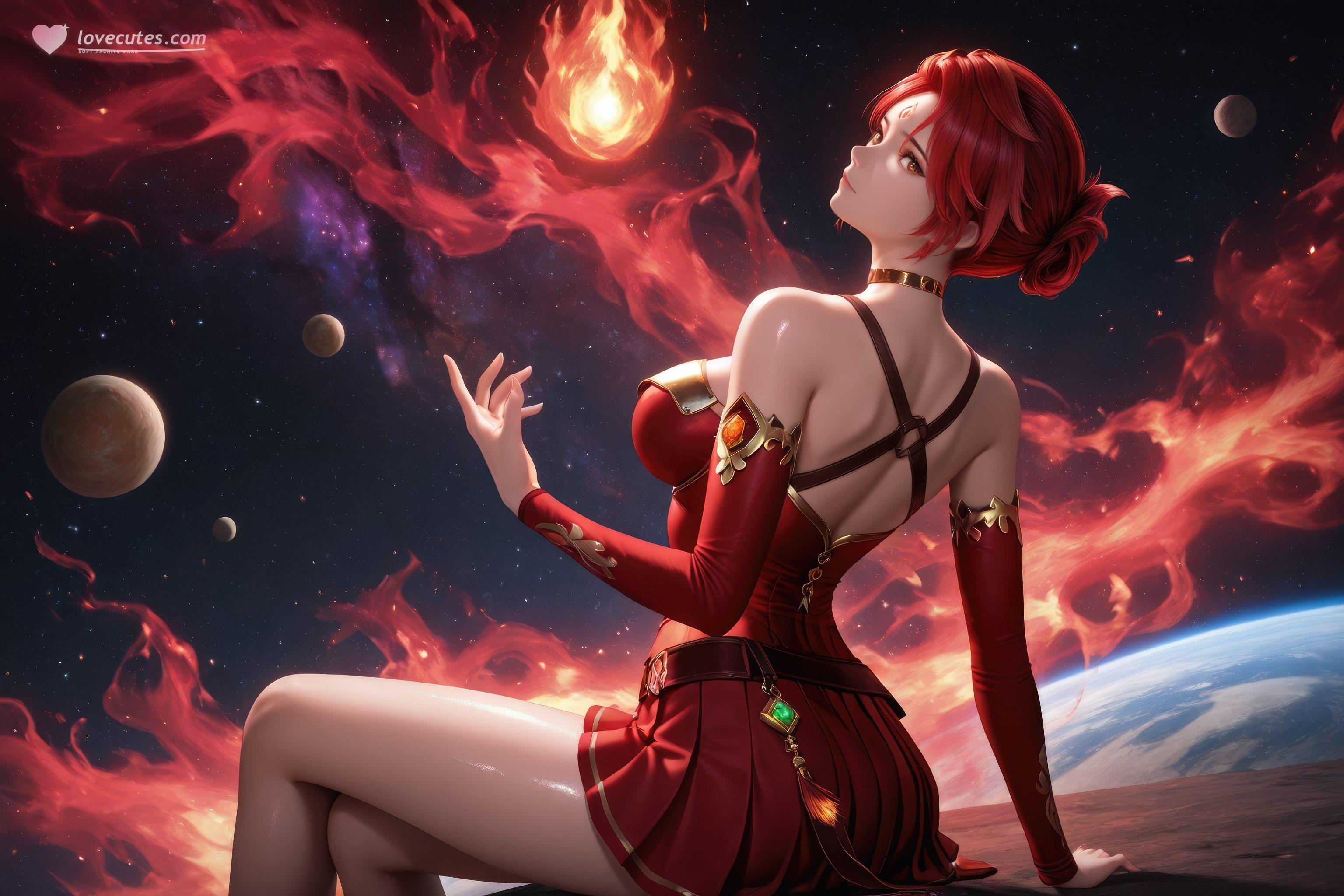 AI生成アニメ少女 - 斗罗大陆 火舞：赤いドレスの巨乳露穴 星火の長腿 1038P