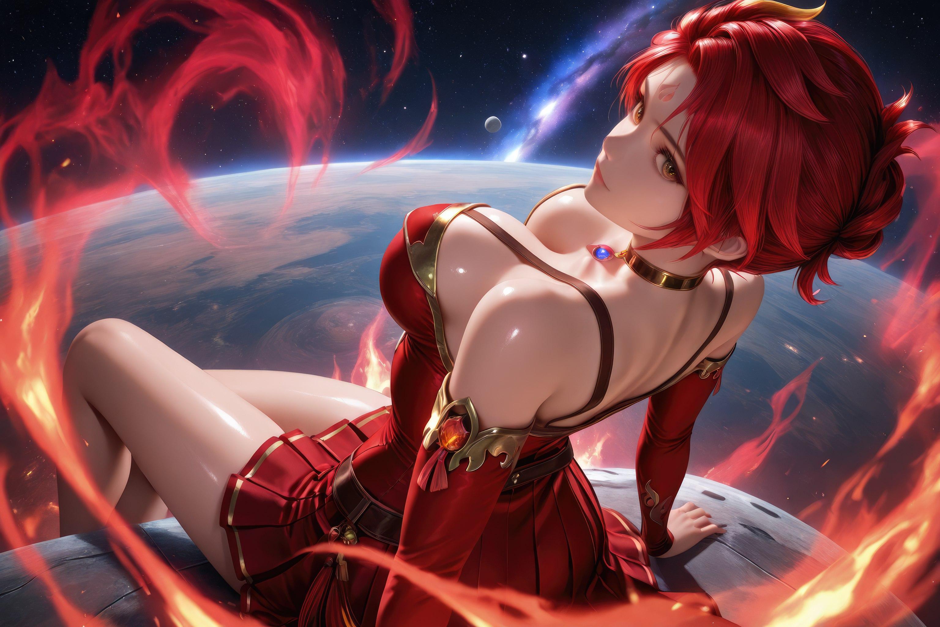 AI生成アニメ少女 - 斗罗大陆 火舞：赤いドレスの巨乳露穴 星火の長腿 1038P
