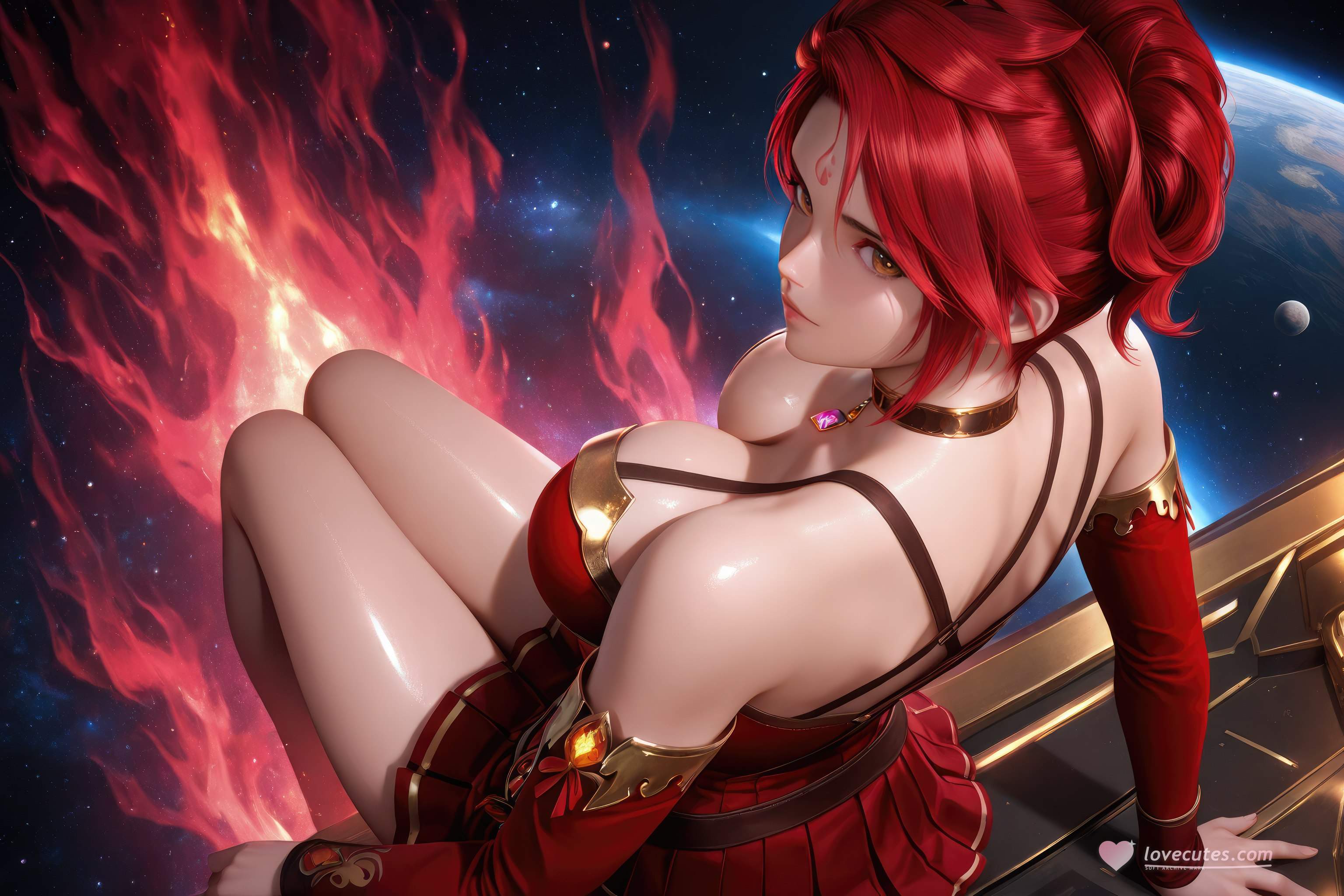 AI Generated Anime Girl - Douluo Dalu Huo Wu: Red Dress, Big Breasts, Exposed, Long Legs 1038P